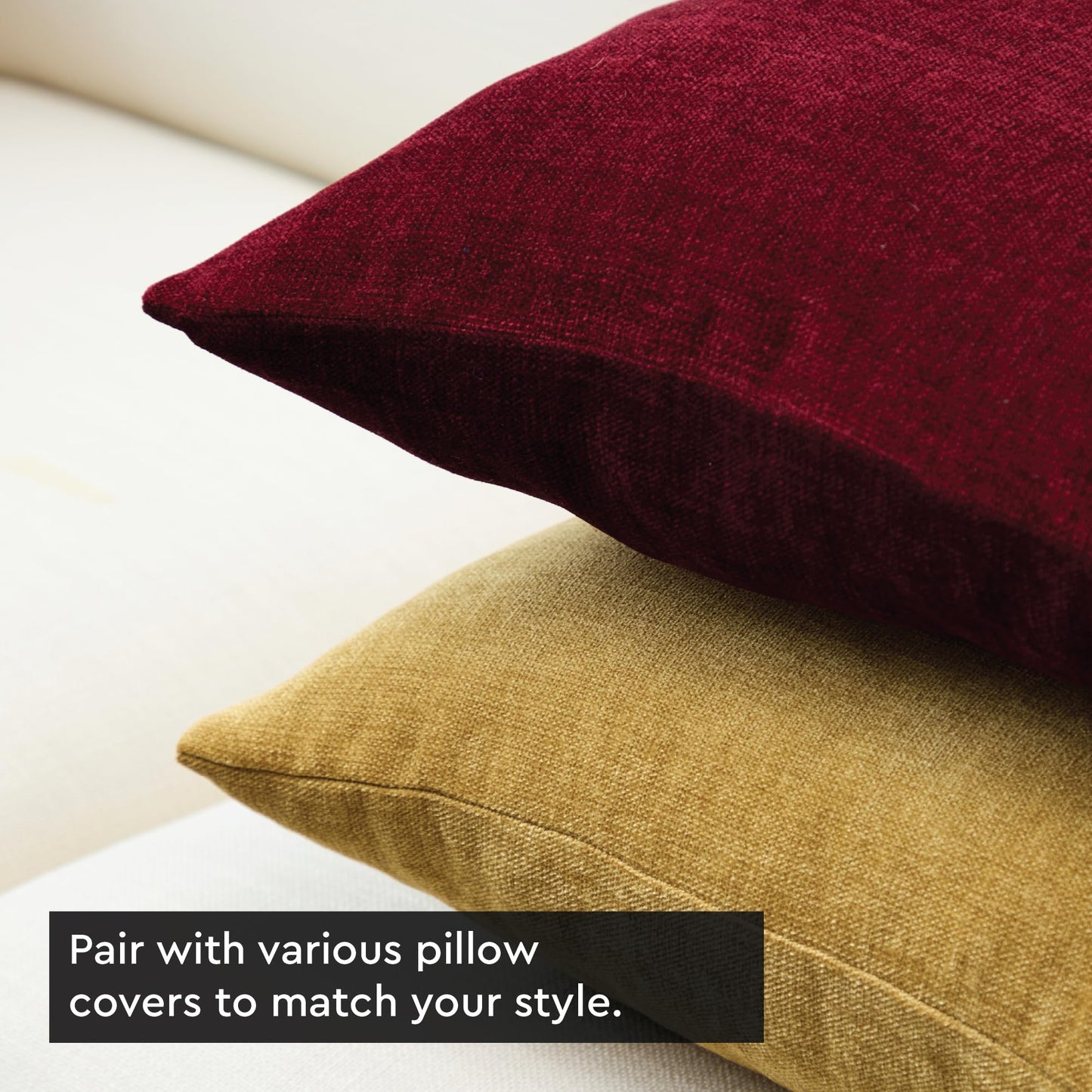 Encasa XO Thick Chenille Throw Pillow Covers Set of 2 | Mustard Gold - (24"x24") (60x60 cm) | Decorative Accent Square Throw Pillow Cases for Couch, Home Decor, Sofa
