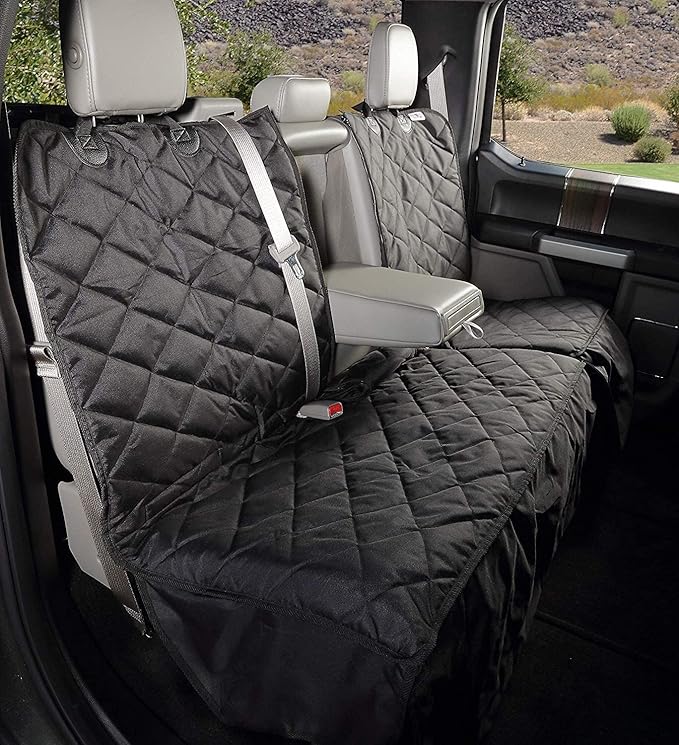 4Knines Bench Seat Covers for Trucks with Dog Hammock - Rear Seat Protector for Dogs Fits Full Size Crew Cab with Split Bench Seats - Waterproof, Heavy-Duty Dog Seat Cover (Driver Side, Grey)