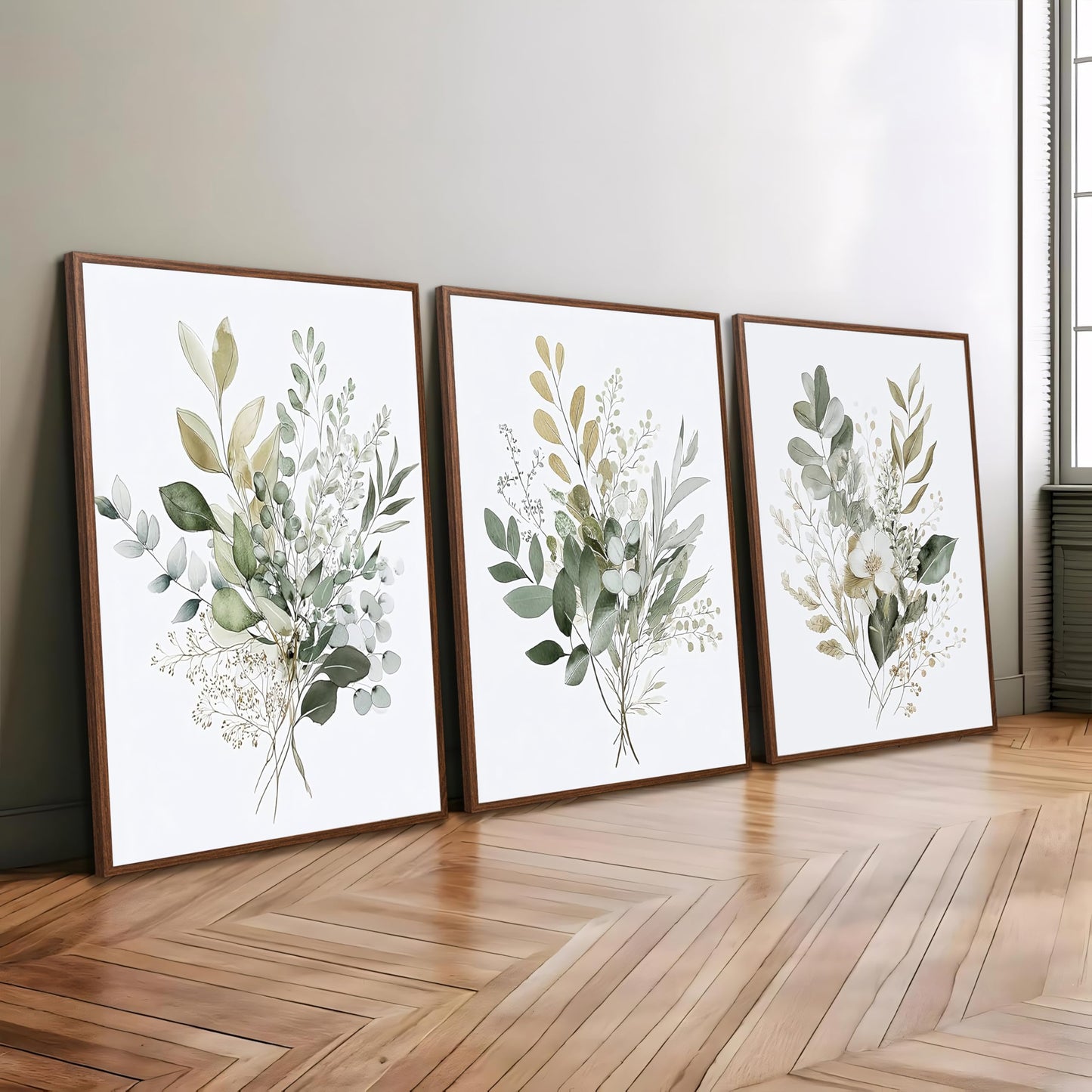 tgguytiy Sage Green Botanical Wall Art Set of 3, Eucalyptus Leaf Boho Plant Posters for Bedroom Living Room Bathroom Decor, 12x16 Inch Unframed Prints