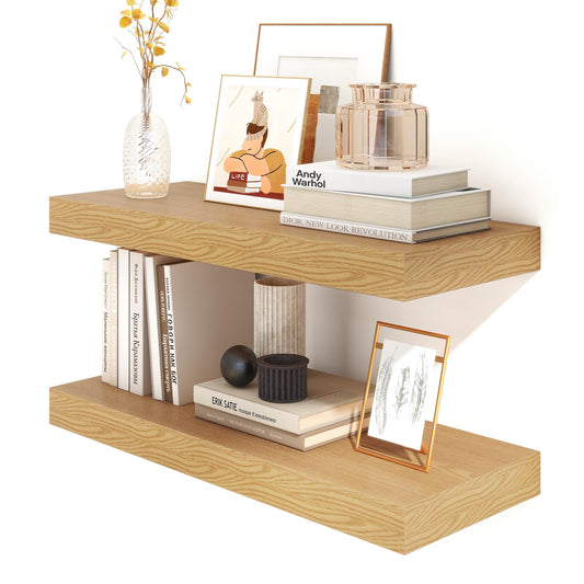 FLYJOE 30 Inch Floating Shelves | 12 Inch Deep Oak Floating Shelves Set of 2 | 30" W x 12" D Rustic Wood Shelves for Wall | Deep Oak Shelves for Living Room Bathroom Laundry Room Kitchen