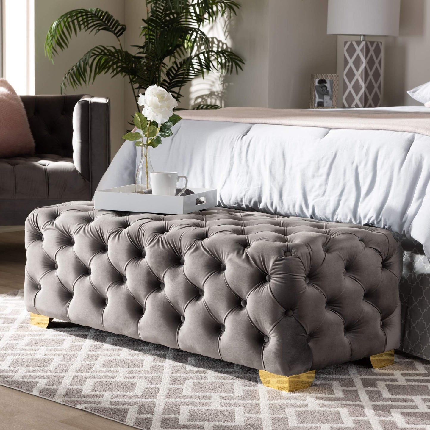 Baxton Studio Ottomans, One Size, Gray/Gold
