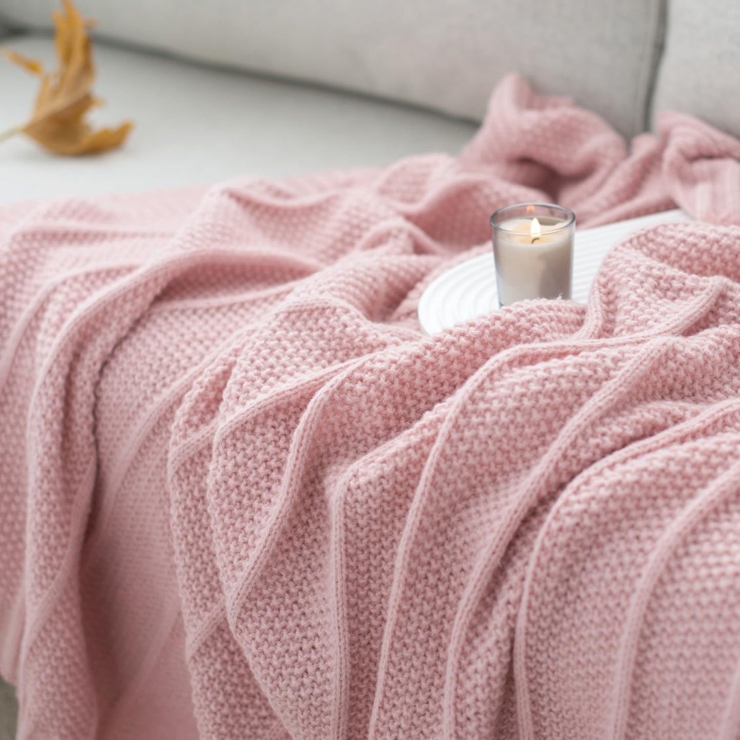Carriediosa Knit Throw Blanket for Couch 50" X 60", Soft Cozy Stripe Pattern Cable Knitted Throws Fall Fluffy Textured Solid Home Decor Blankets Couch Cover for Bed Sofa, Dusty Pink
