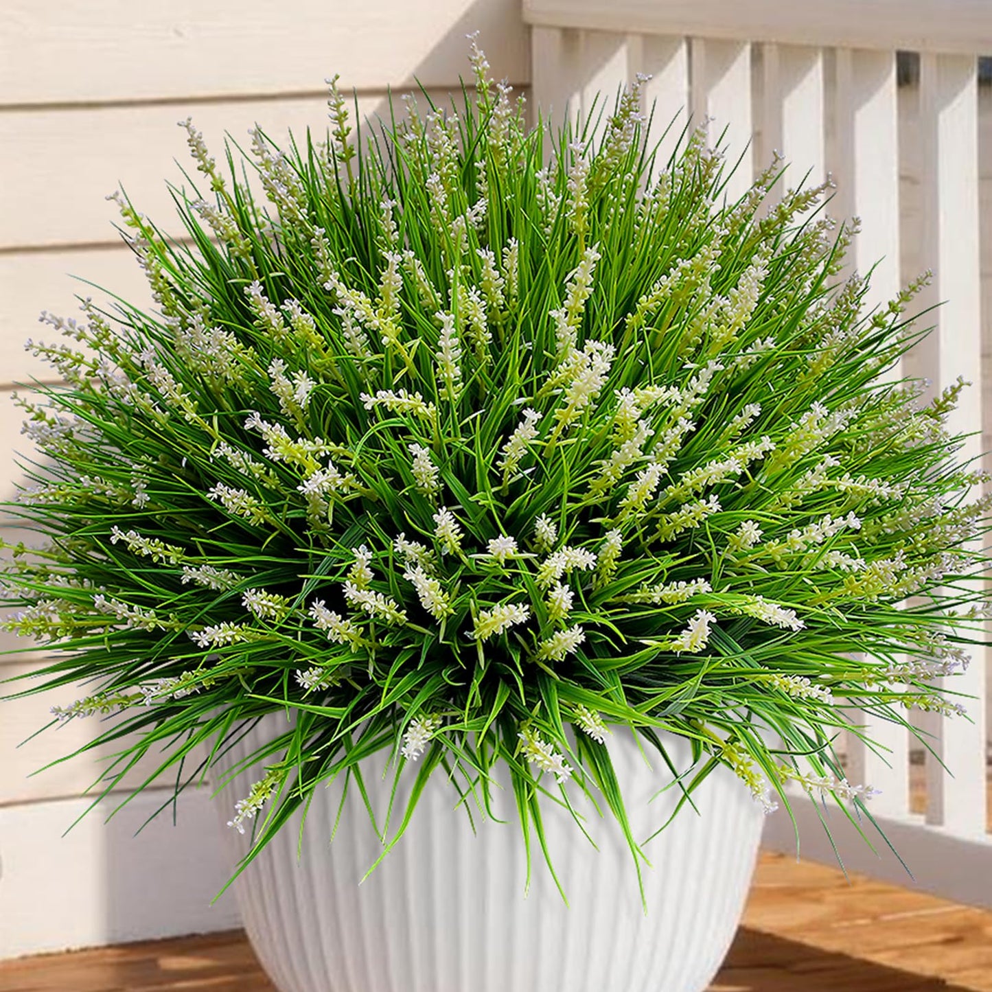 alyptus Outdoor Artificial Flowers 12 Bundles Plastic Plants Faux White Flower Fake Monkey Grass for Planters Décor Outside (White)