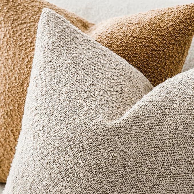 Foindtower Decorative Textured Boucle Throw Pillow Covers Accent Solid Pillow Cases Neutral Soft Cozy Couch Cushion Case for Chair Sofa Bedroom Living Room Home Decor 16x16 Inch,1PC, Oatmeal