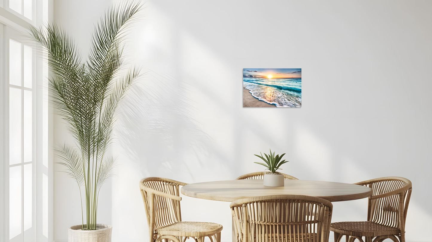 TutuBeer 1 Pcs Beach Wall Art Beach Pictures Ocean Pictures Wall Decor Blue Sea Sunset White Ocean Print on Canvas Seascape Canvas Art for Bedroom Home Decor Ready to Hang 12x18 inch