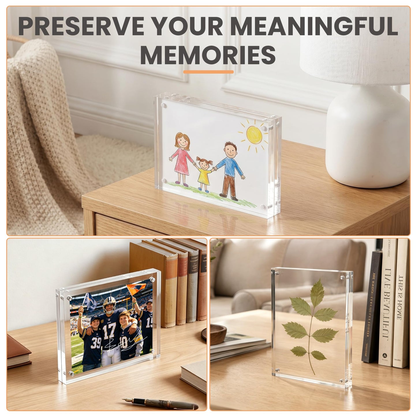 upsimples 4x6 Picture Frame Acrylic, Clear Magnetic Floating Photo Frames, Double-Sided Free Standing Display for Tabletop or Home Decor, Great for Ultrasound & Pressed Flowers, 6 Pack