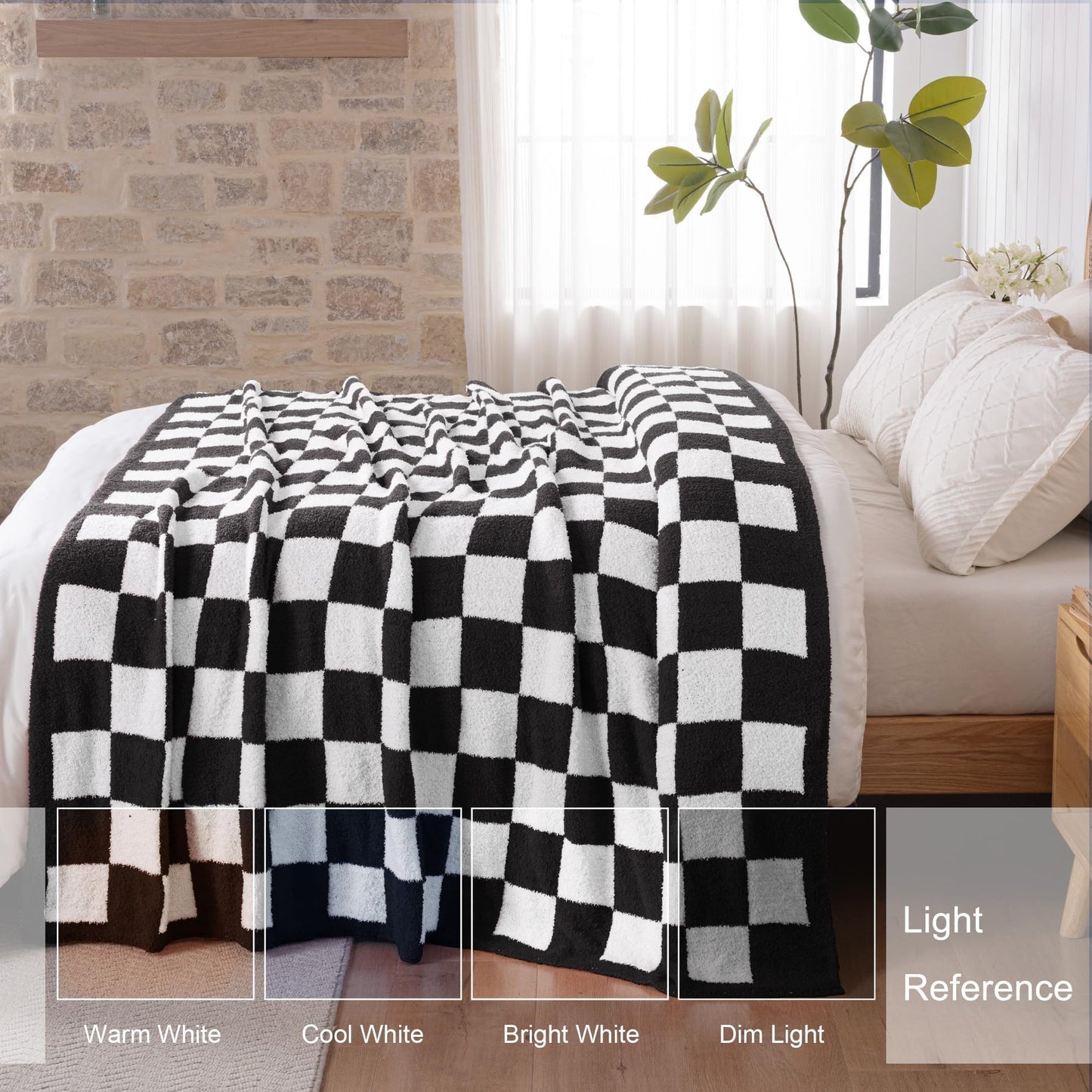 Exclusivo Mezcla Checkered Knit Throw Blanket, Ultra Soft and Warm Reversible Woven Blankets, Cozy Snuggly Throw for Couch Bed and Home Decor, Black, 50"x60"