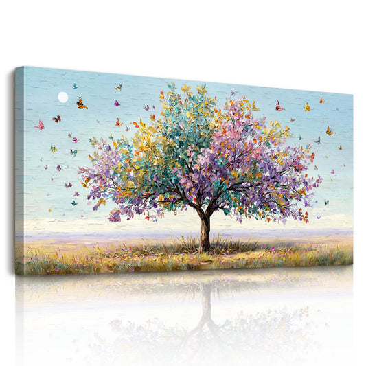 SERIMINO Tree of Life Wall Art, Large Wall Decor, Landscape Wall Art, Colorful Butterfly Tree Painting, Modern Art Prints, Nature Pictures for Living Room Bedroom Office Home Decoration 20"x40"