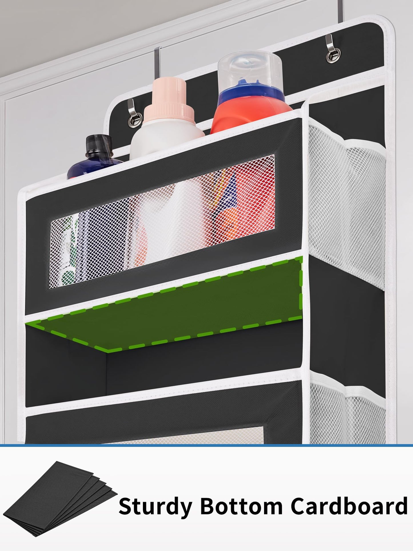 JARLINK Over the Door Organizer Storage, 5 shelf Hanging Organizer with 5 Large Capacity Pockets, Anti Tilt 44 lb Load Behind Door Storage for Bedroom, Bathroom, Pantry, Nursery, (Black)