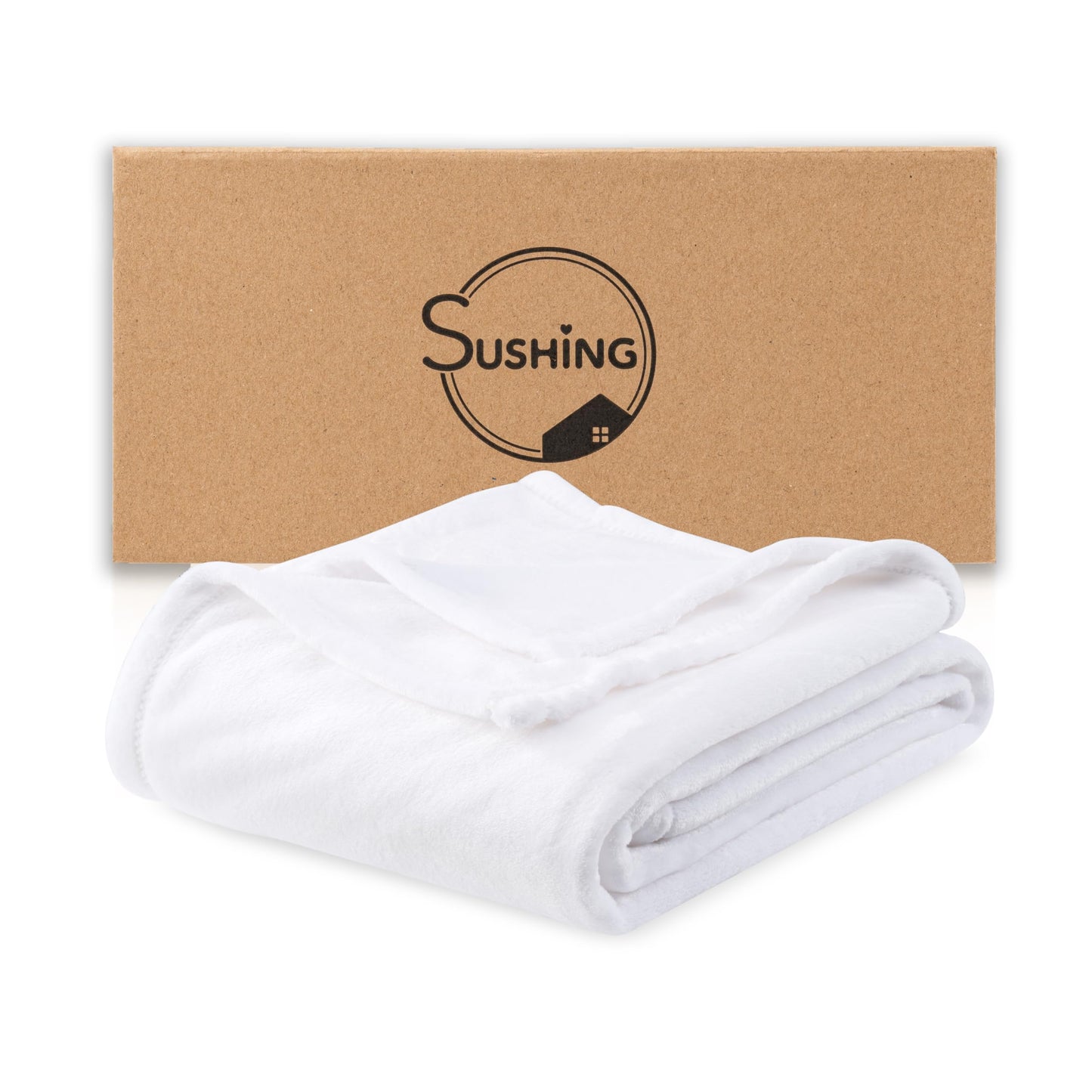 Sushing Luxury Fleece Warm Blanket, Soft Lightweight Velvety Plush Blanket for Sofa and Bed, Cozy Comfy for All Seasons(True White, 90×90 Inches)