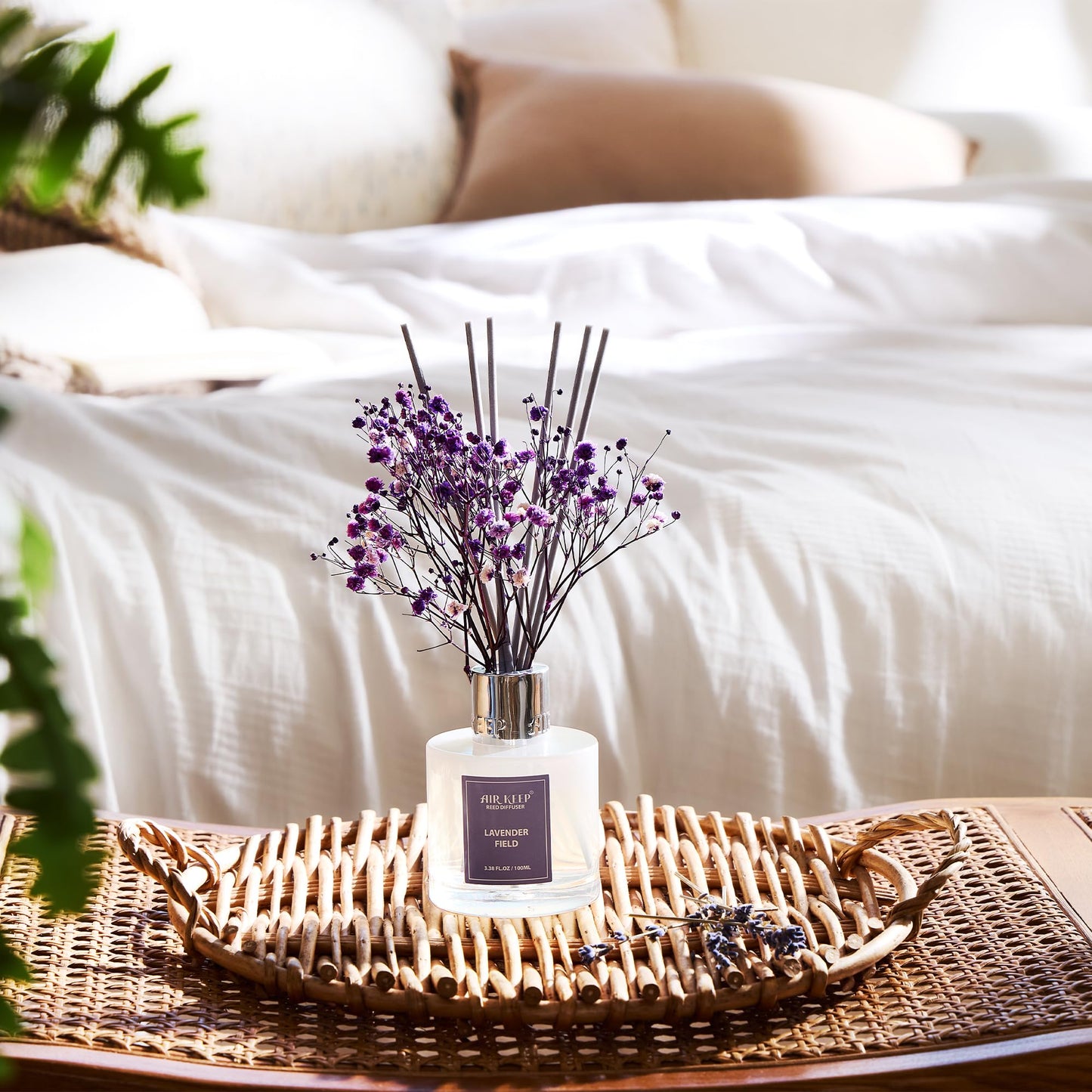 Airkeep Reed Diffuser Set,3.38 fl oz (100 ml) - Lavender Field Oil Diffusers with 8 Reed Sticks, Home Fragrance Reed Diffuser for Bathroom Shelf Decor