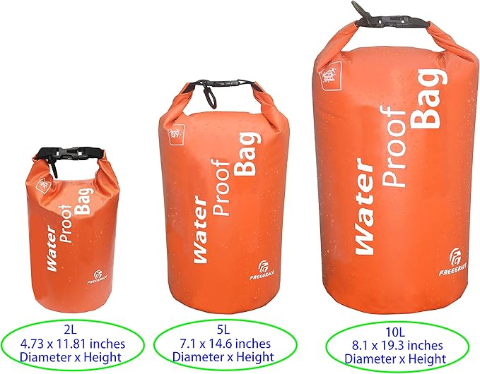 Freegrace Waterproof Dry Bag - Lightweight Dry Sack with Seals and Waterproof Case - Float on Water - Keeps Gear Dry for Kayaking, Beach, Rafting, Boating, Hiking, Camping and Fishing