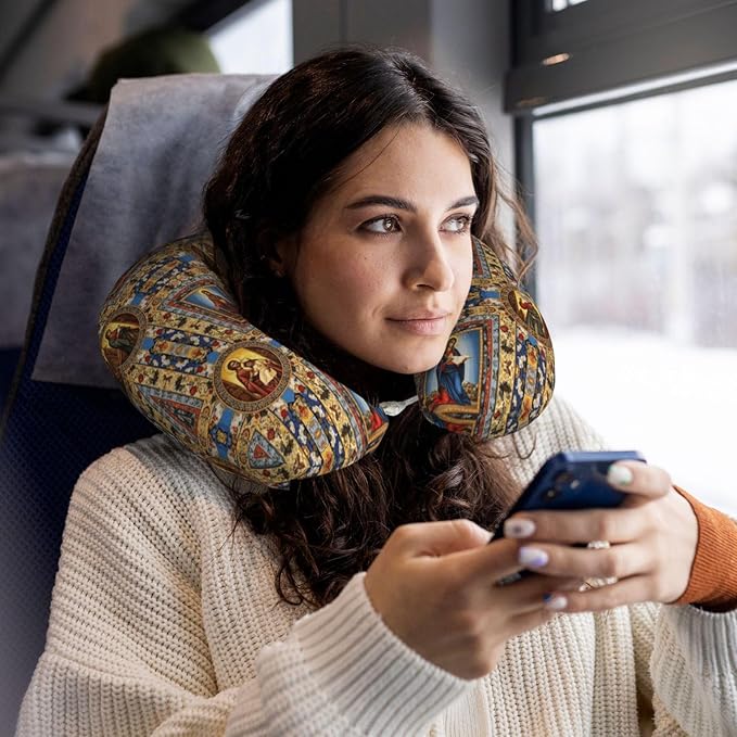 Comfortable Memory Foam Travel Neck Pillow, Funny Chin/Head Cushion Supporting Airplane Car Pillows Catholic Saints Images for Sleeping Outdoors Travel Office
