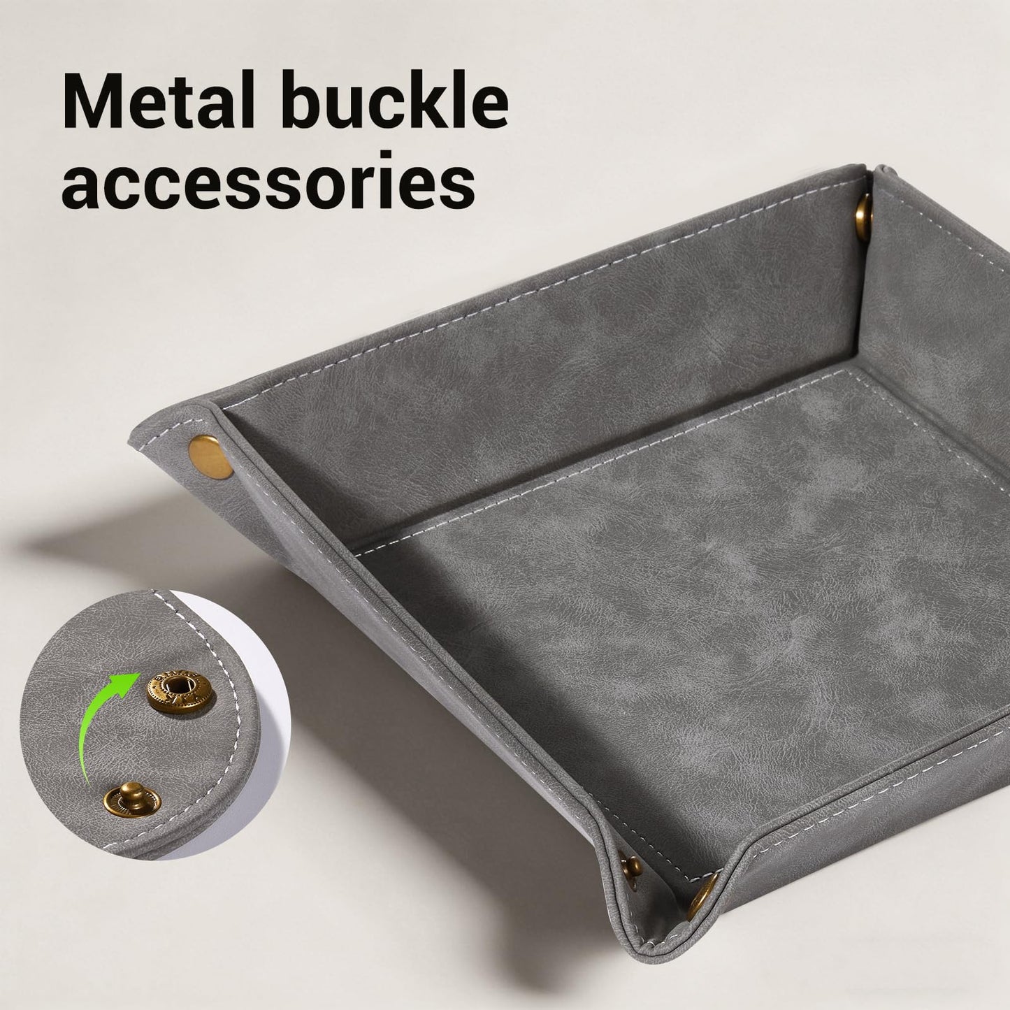 CoBak Leather Valet Tray, Premium PU Leather Catch-All Tray for Entryway Table Key, Phone, Wallet, Coins & Jewelry, Bedside Nightstand Desk-top Catchall (Gray)