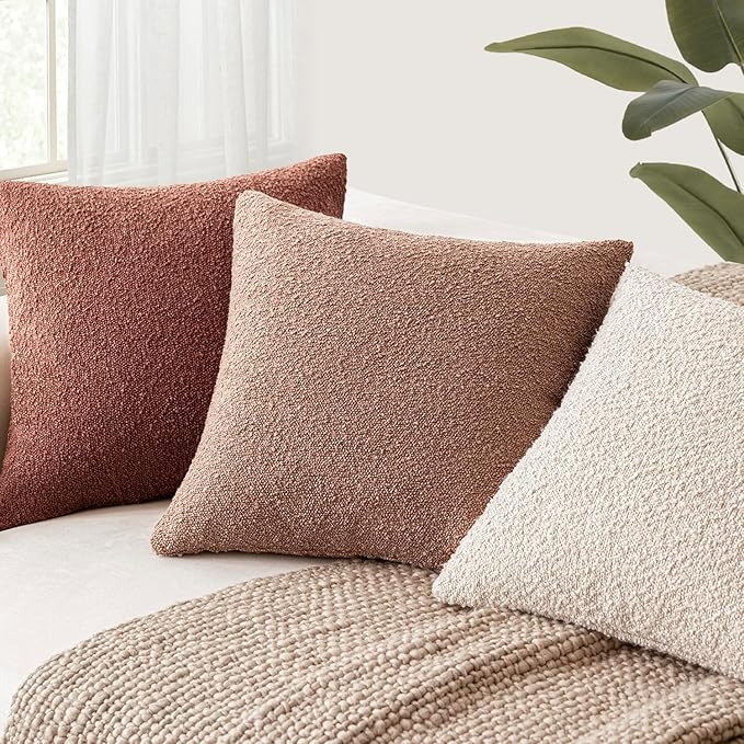Foindtower Decorative Textured Boucle Throw Pillow Covers Accent Solid Pillow Cases Neutral Soft Cozy Couch Cushion Case for Chair Sofa Bedroom Living Room Home Decor 24x24 Inch,1PC,Orange Rust Red