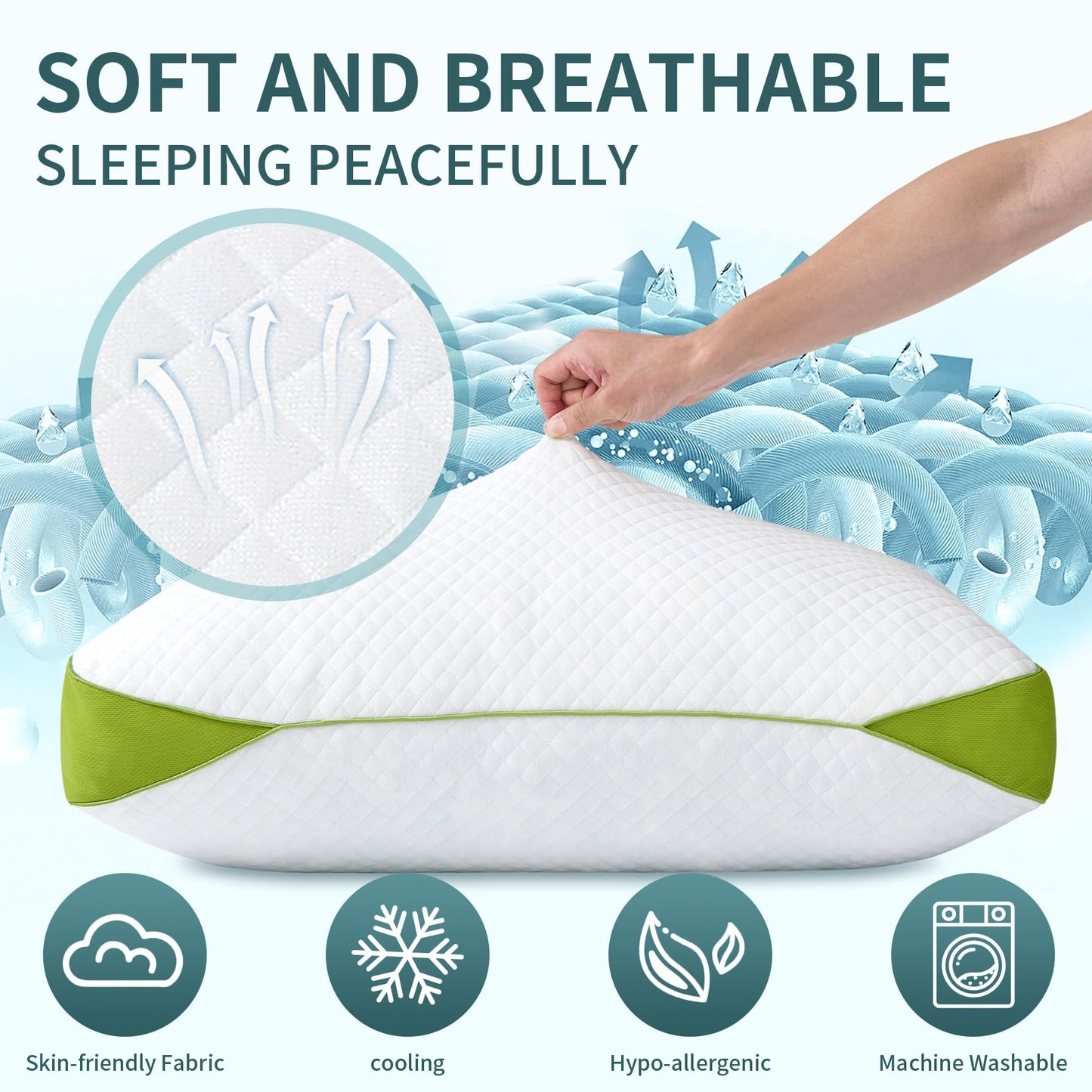 HKYLRAN Luxury Hotel Cooling Pillow for Sleeping,Medium Firm Shredded Memory Foam Pillows Queen Size Set of 2,with Zipper Adjustable Supportive