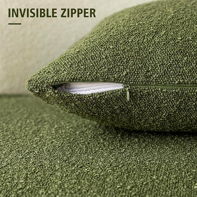 Foindtower Textured Boucle Throw Pillow Covers Accent Solid Pillow Cases Cozy Soft Decorative Couch Cushion Case for Chair Sofa Bedroom Living Room Home Decor, 18 x 18 Inch,Green