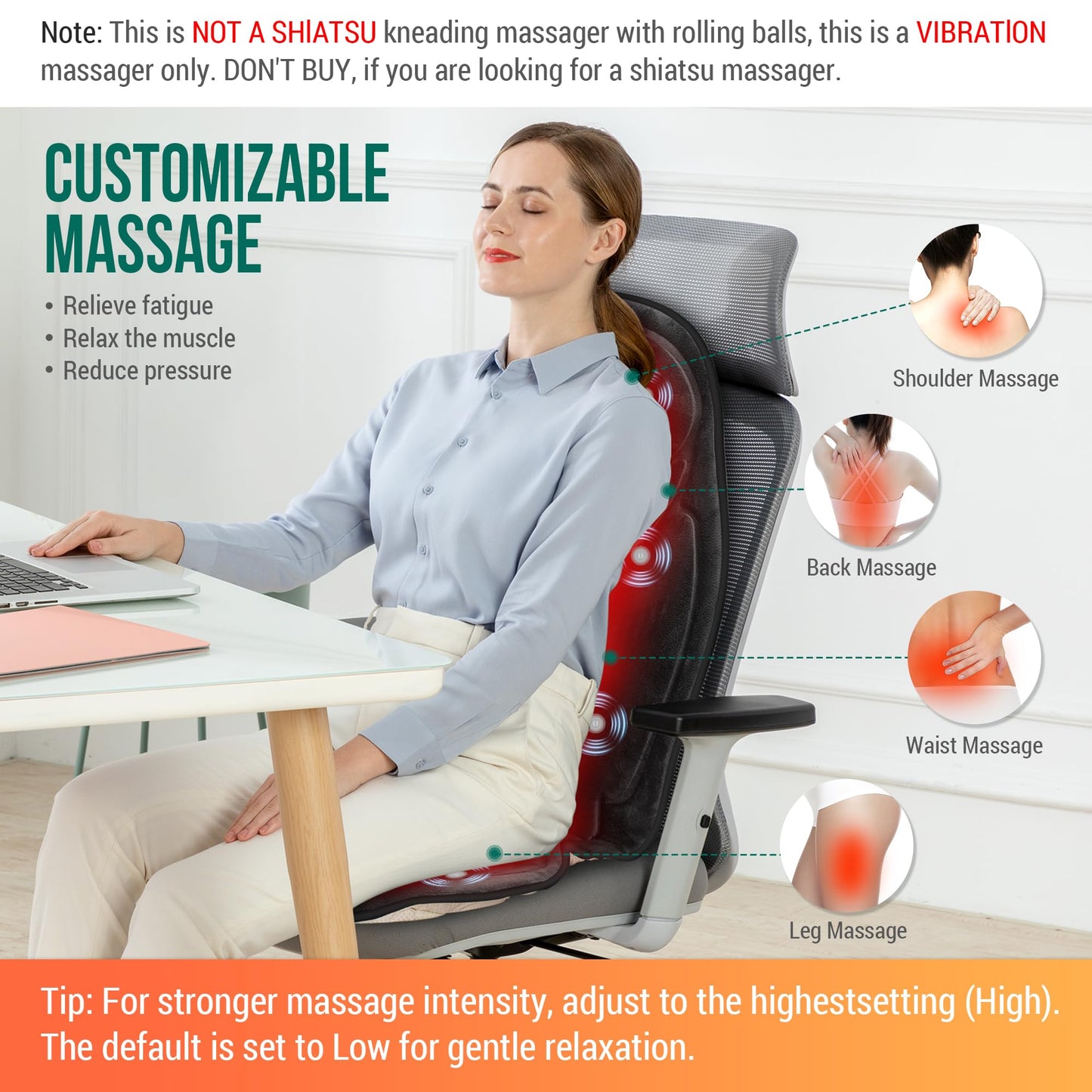 Snailax Vibration Back Massager with Heat, Massage Seat Cushion with 6 Vibrating Motors and 2 Heat Levels, Massage Chair Pad for Home Office use, Gifts for Mom