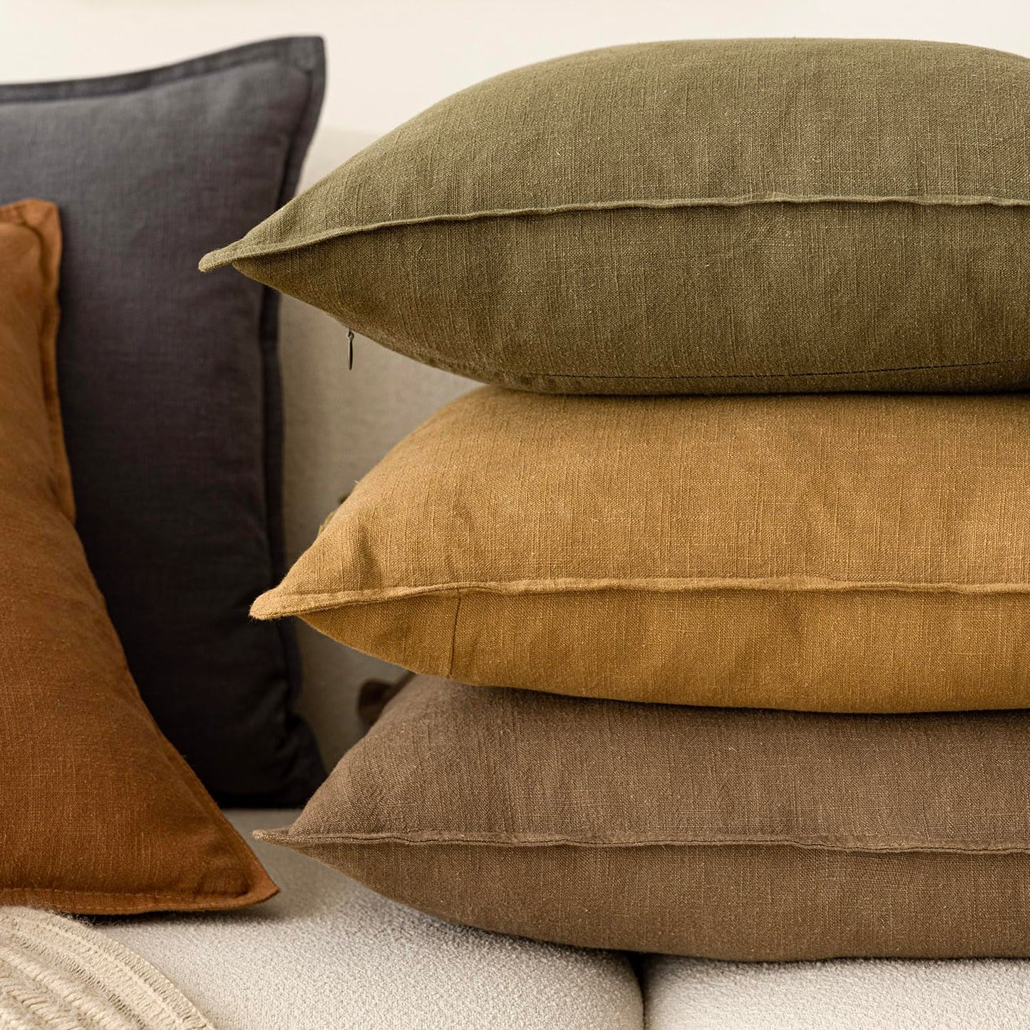 Foindtower Pack of 2, Decorative Linen Soild Throw Pillow Covers Soft Accent Cushion Case Boho Farmhouse Pillowcase for Couch Sofa Bedroom Living Room Home Decor 22 x 22 Inch Light Brown