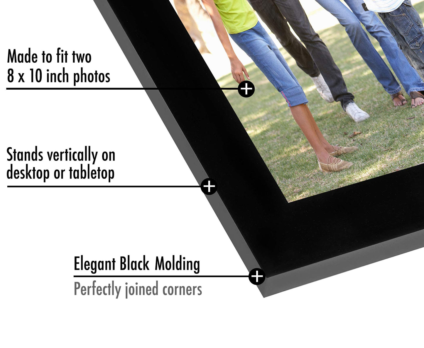 Americanflat Hinged 8x10 Picture Frame with Shatter-Resistant Glass - Double Picture Frames with Engineered Wood - Signature Collection - Photo Frame for Tabletop Display - Black