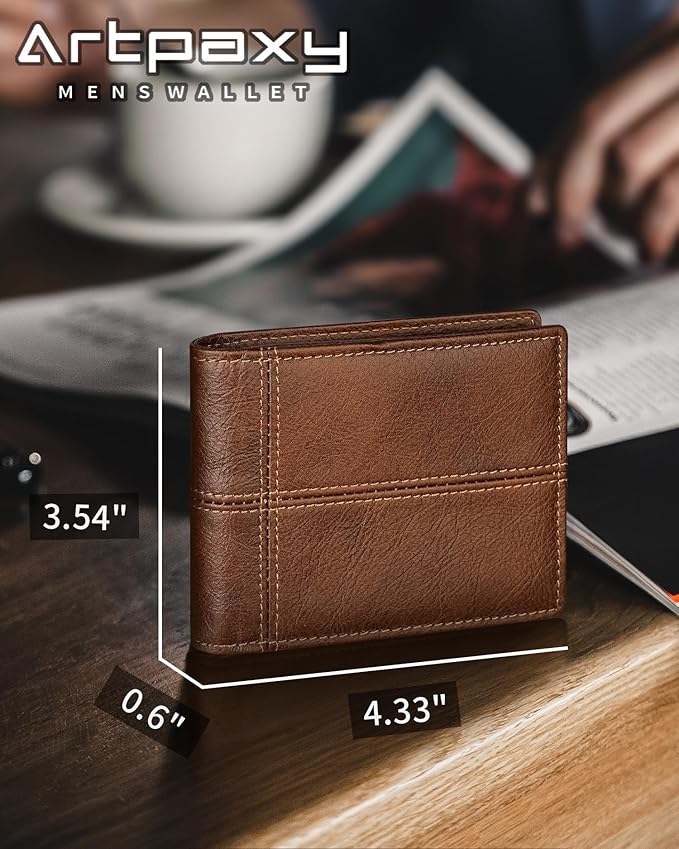 Artpaxy Mens Wallet Bifold Genuine Leather RFID Blocking Wallet for Men with 2 ID Windows 12 Card Holders 2 cash pockets 1 Gift Box