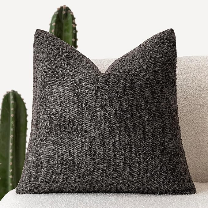 Foindtower Decorative Boucle Throw Pillow Covers Accent Solid Pillow Cases Cozy Soft Textured Couch Cushion Case for Chair Sofa Bedroom Living Room Home Decor 22 x 22 Inch,Dark Brown