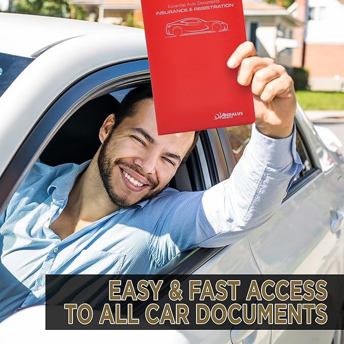 Andalus Auto Registration & Insurance Card Holder Pack of 2, Waterproof Essential Car Registration Holder with Hook & Velcro Closure, Perfect for Every Vehicles Glove Boxes (Red - 9.5" x 5.15")