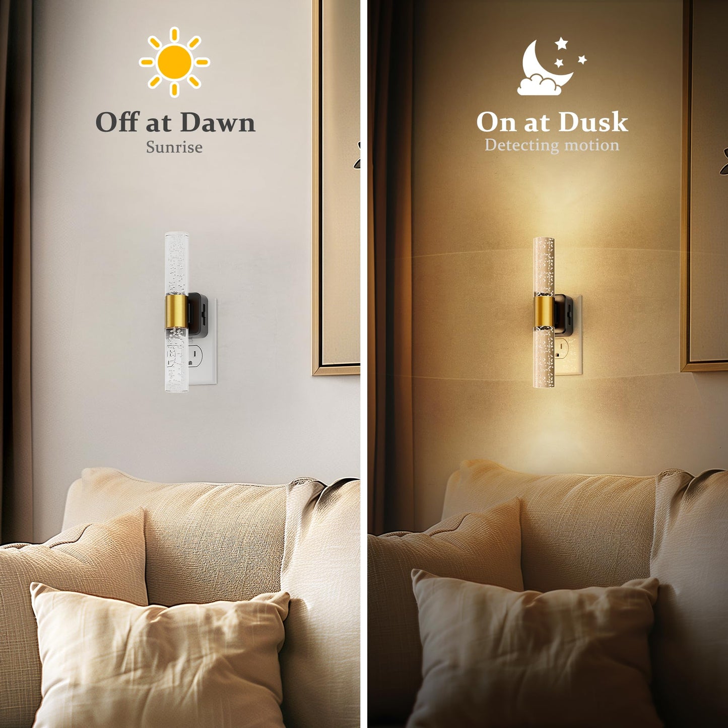 JandCase 180° Rotating Night Lights Plug into Wall, 2 Pack 3000K Soft Light LED NightLights, 0-100LM Adjustable Brightness, Plug in Night Light with Auto Light Sensor,for Bathroom,Hallway,Bedroom