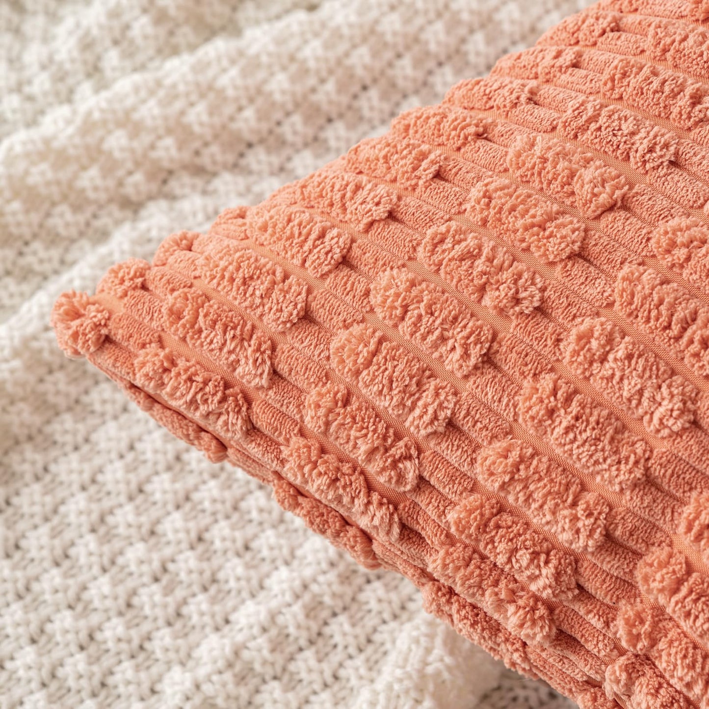MIULEE Pack of 2 Corduroy Decorative Throw Pillow Covers 20x20 Inch Soft Boho Striped Pillow Covers Modern Farmhouse Home Decor for Summer Sofa Living Room Couch Bed Coral