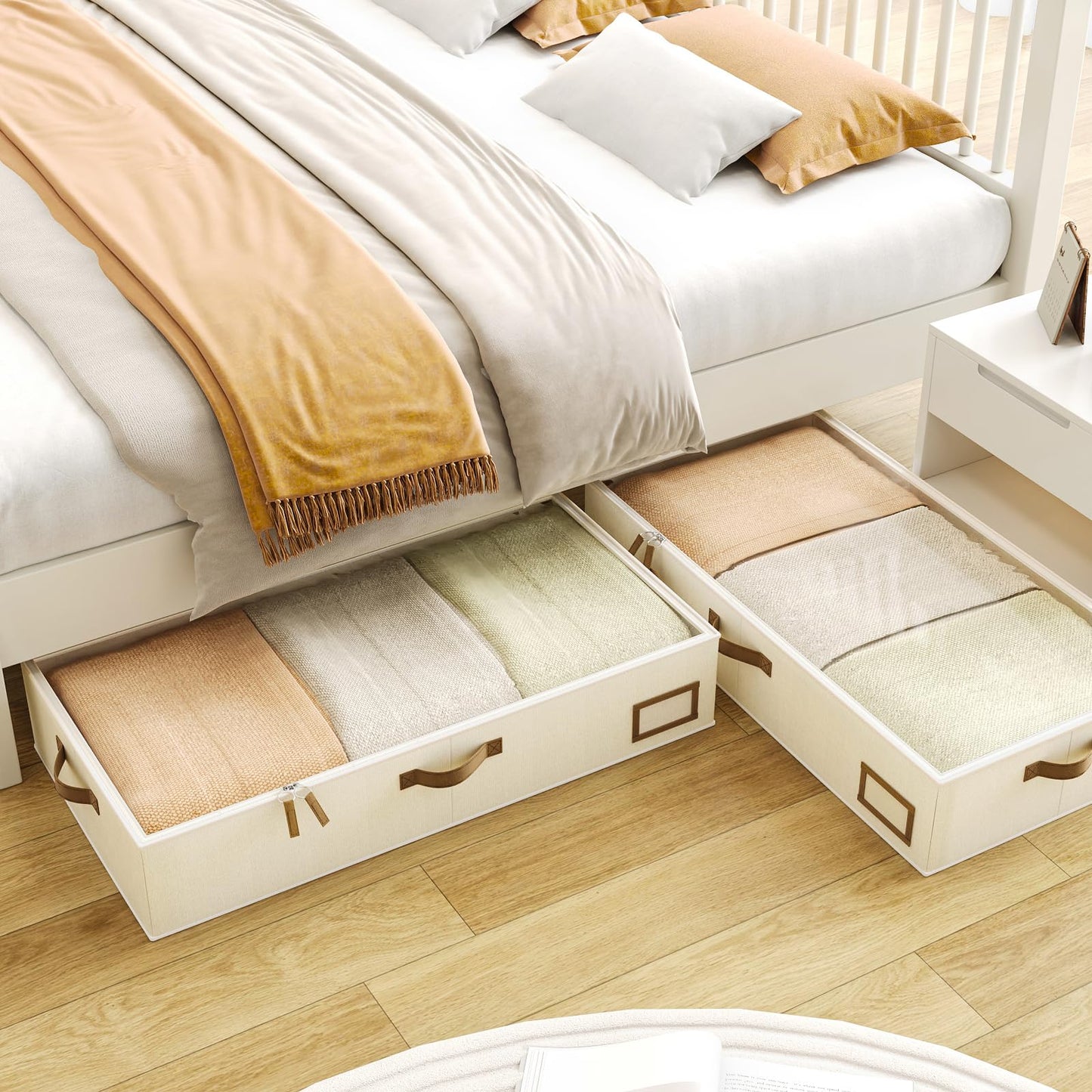 COYACOOL Under Bed Storage, Under Bed Storage Containers Bins for Clothes, Large Linen Underbed Closet Organization Bins, 2 Pack Collapsible Underbed Bin Dorm for Clothes, Sweater, Beige