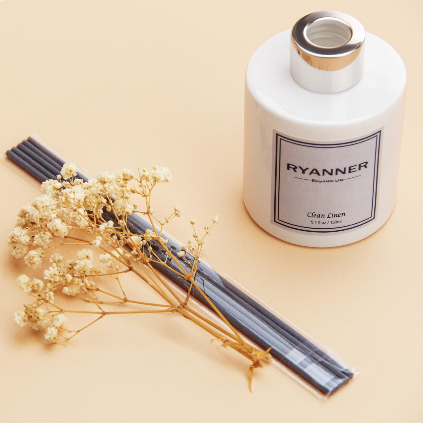 RYANNER Reed Diffuser Set,5.1 fl oz Clean Linen Scent Diffuser with Sticks Home Fragrance Reed Diffuser with Essential Oil for Bathroom Shelf Decor&Air Freshener,Home Bathroom Office Decor & Gifts