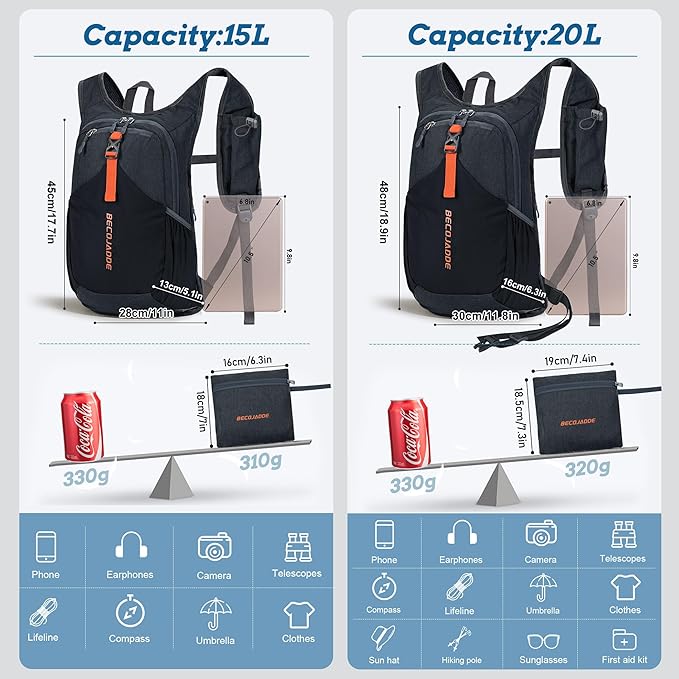 BECOJADDE 15L Small Hiking Backpack for Men Women Foldable Packable Back Pack Ultralight Hiking Daypack for Travel Camping Outdoor, Black