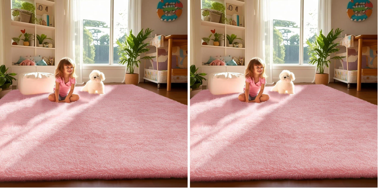 Ophanie Pink Rug for Bedroom Girls, Kids Fluffy Kawaii Fuzzy Furry Shag Area Rug, Cute Plush Soft Shaggy Bedside Indoor Floor 4x6 Carpet for Teen Nursery Dorm Home Room Decor Aesthetic (Pack of 2)