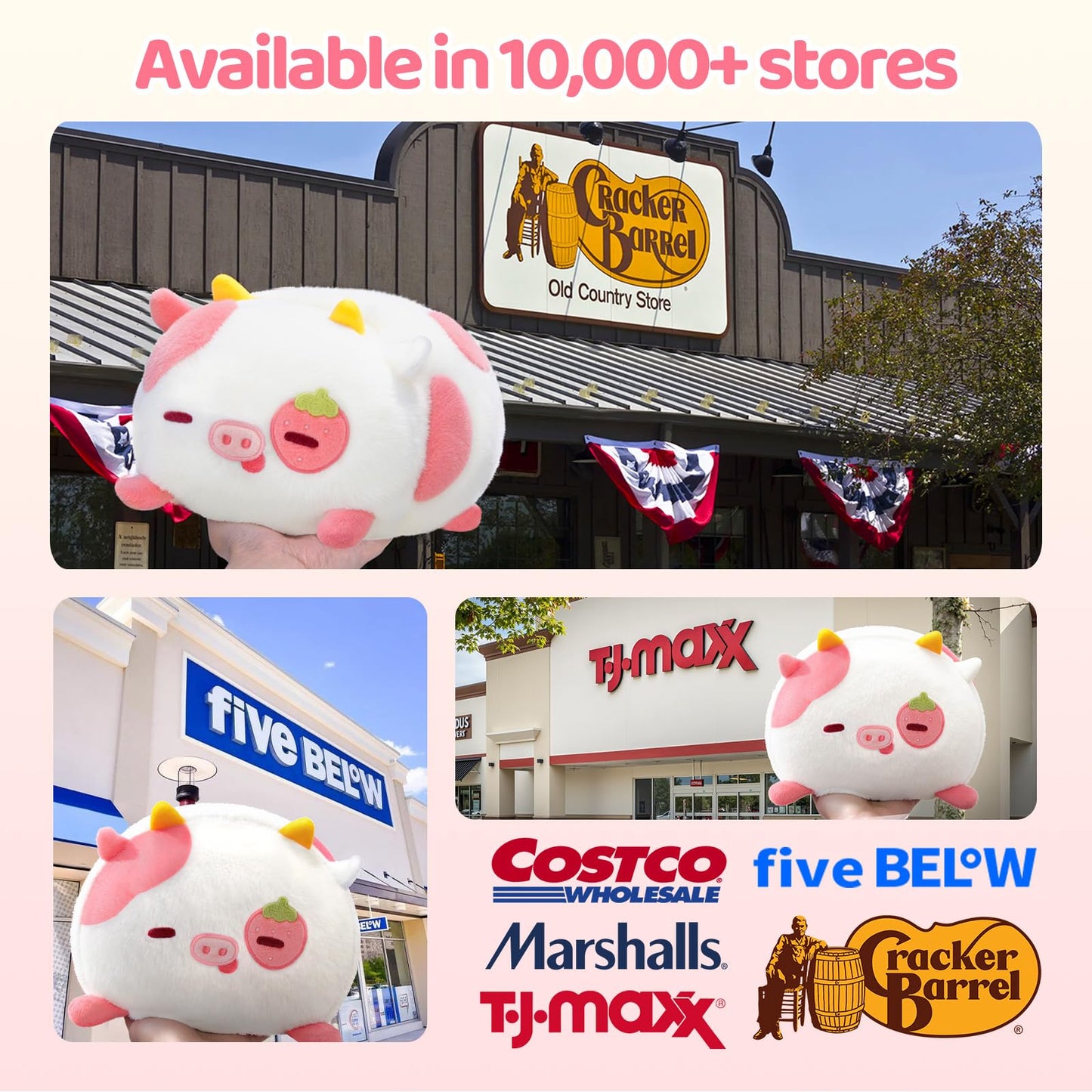 Mewaii Strawberry Cow Plush Pillow, Kawaii Cow Stuffed Animals, Cute Plushies for Girls, Soft Pink Cow Plush, Birthday Gifts for Kids Adults Teens (8 Inch)