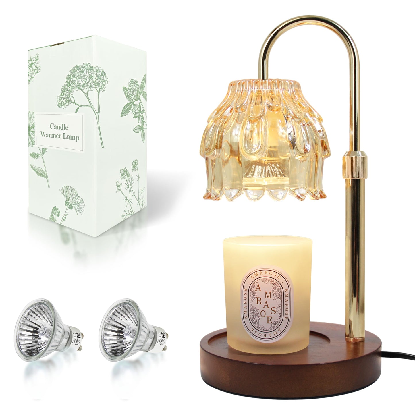 Flower Candle Warmer Lamp with Timer Dimmer, Adjustable Height, Birthday Housewarming Gifts for Women Mom, New Home Bedroom Livingroom Decor, Gold Wax Melt Warmer for Scented Jar with 2 Bulbs