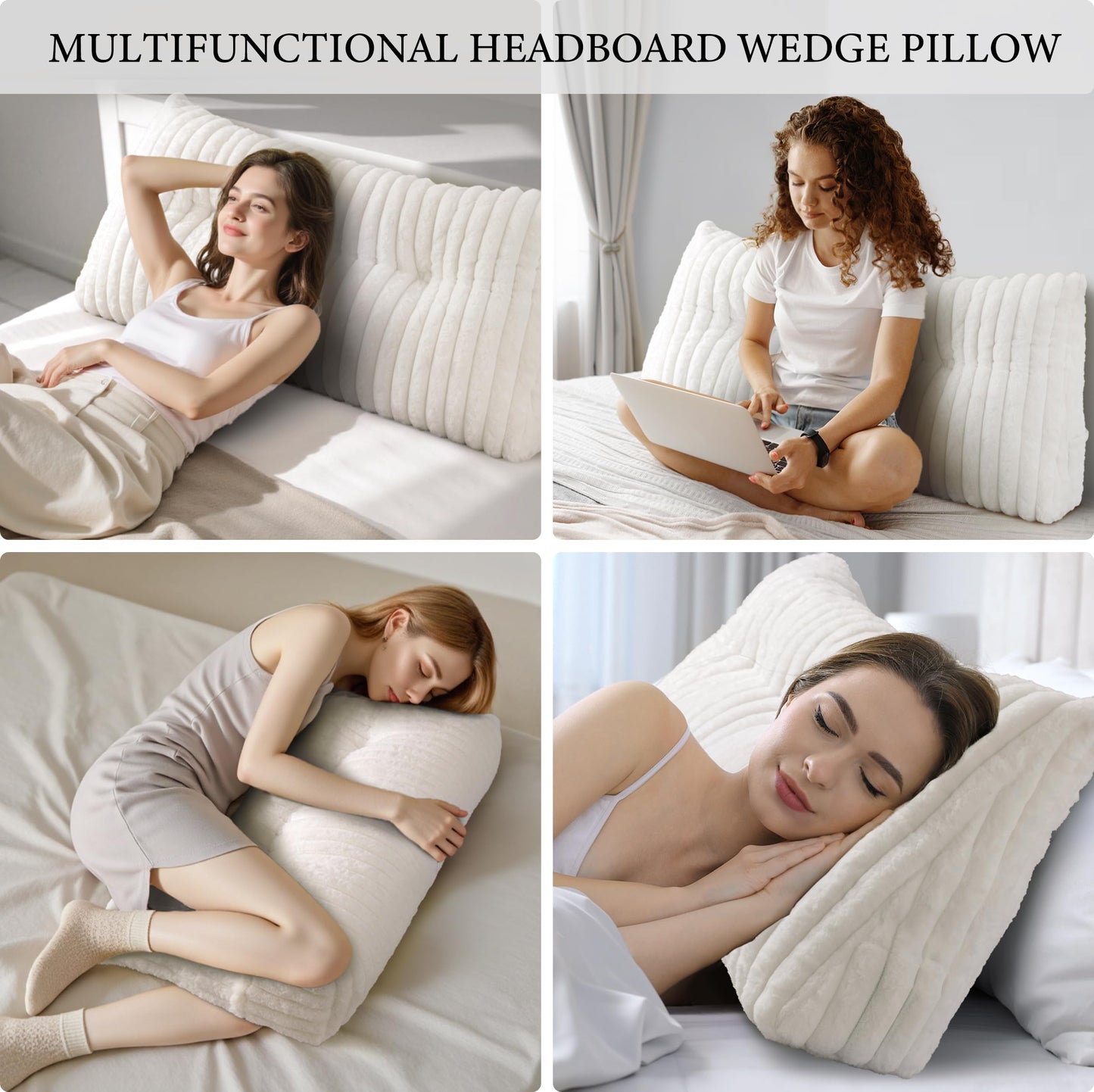 Dorivalley Headboard Pillow Queen, Triangular Wedge Pillow Headboard Queen, Cushion Headboards Reading Pillows, Backrest Pillows for Sitting in Bed or Working with Removable Cover, Beige