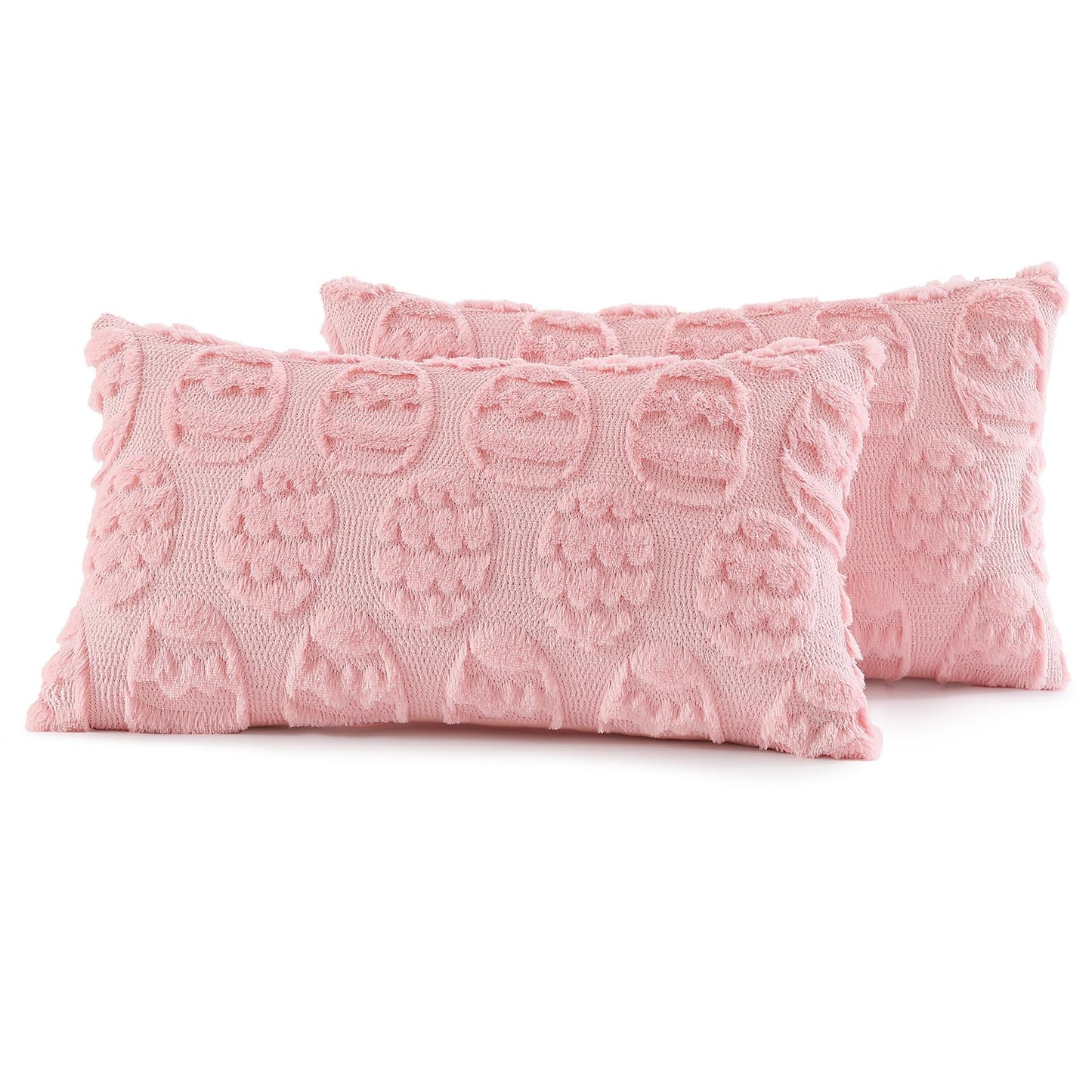 decorUhome Easter Pink Egg Pillow Covers 12x20 Inch Set of 2, Soft Plush Faux Wool Jacquard Cushion Covers, Farmhouse Neutral Fuzzy Spring Easter Holiday Decor for Couch Sofa Bed