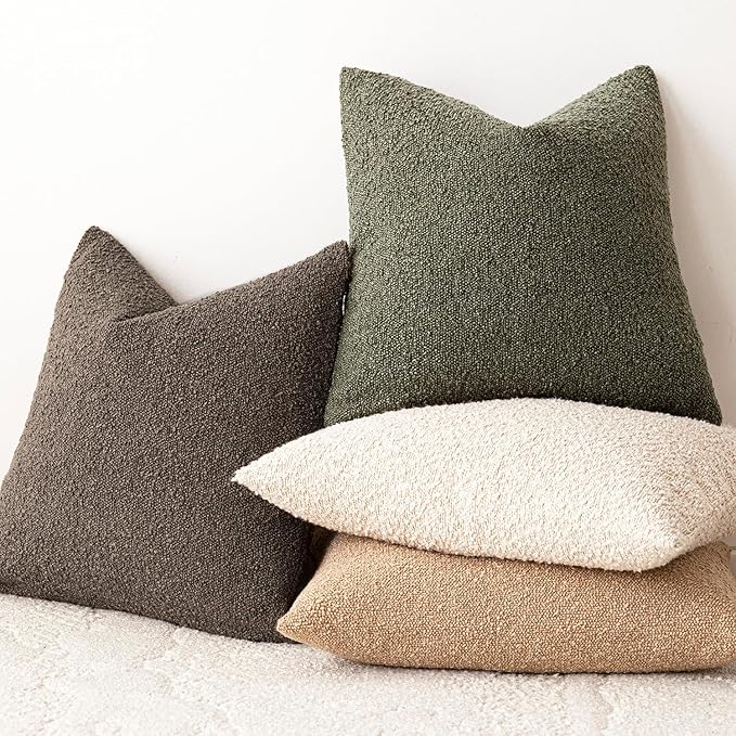 Foindtower Decorative Textured Boucle Throw Pillow Covers Accent Solid Pillow Cases Neutral Soft Cozy Couch Cushion Case for Chair Sofa Bedroom Living Room Home Decor 26x26 Inch,1PC,Moss Green