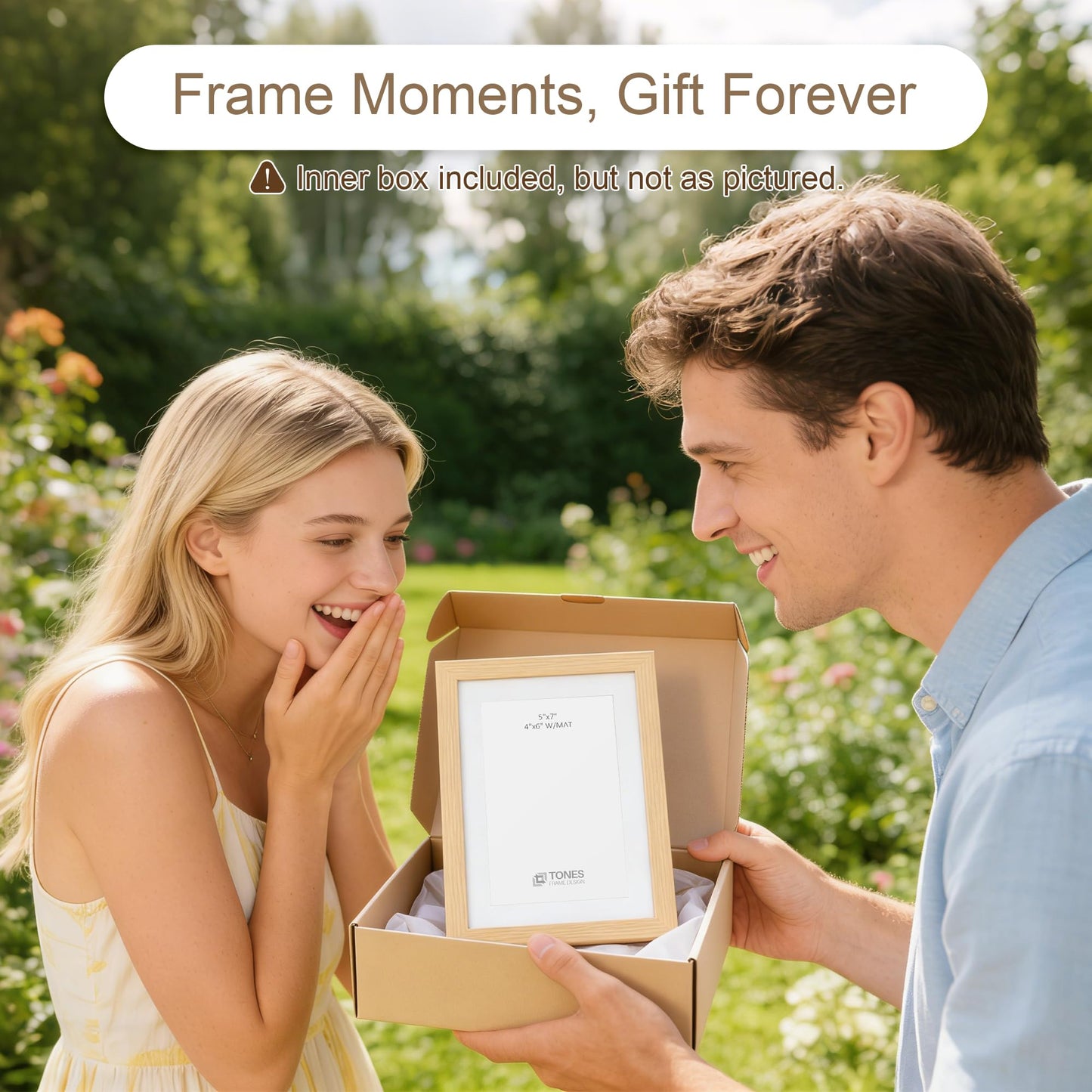 TONES FRAME DESIGN 8x12 Picture Frame Set of 2 Natural Solid Wood Veneer Finish 8x12 frame Matted to 6x8 Photo Frames with Shatterproof Plexiglass Wooden 8 by 12 Poster Frame for Gallery Home Decor, 2 Pack