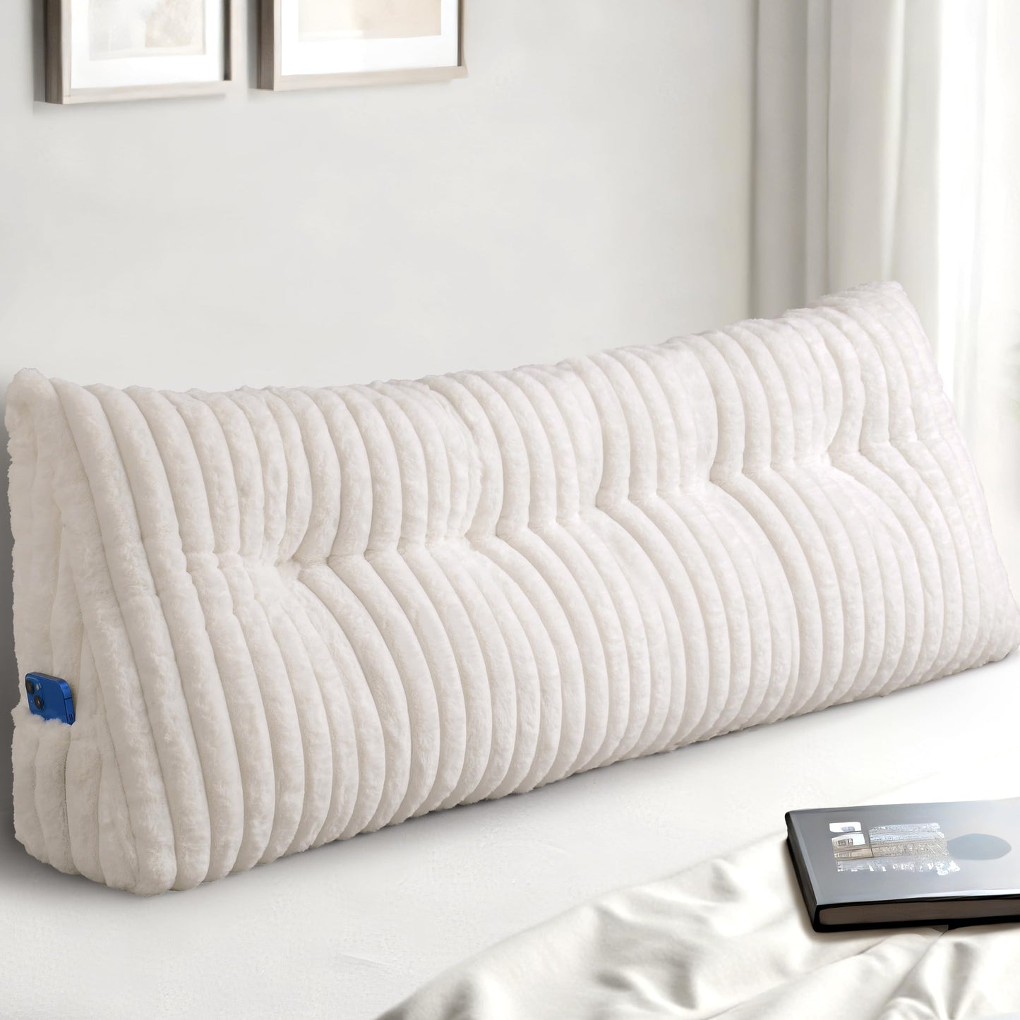 Dorivalley Headboard Pillow Queen, Triangular Wedge Pillow Headboard Queen, Cushion Headboards Reading Pillows, Backrest Pillows for Sitting in Bed or Working with Removable Cover, Beige