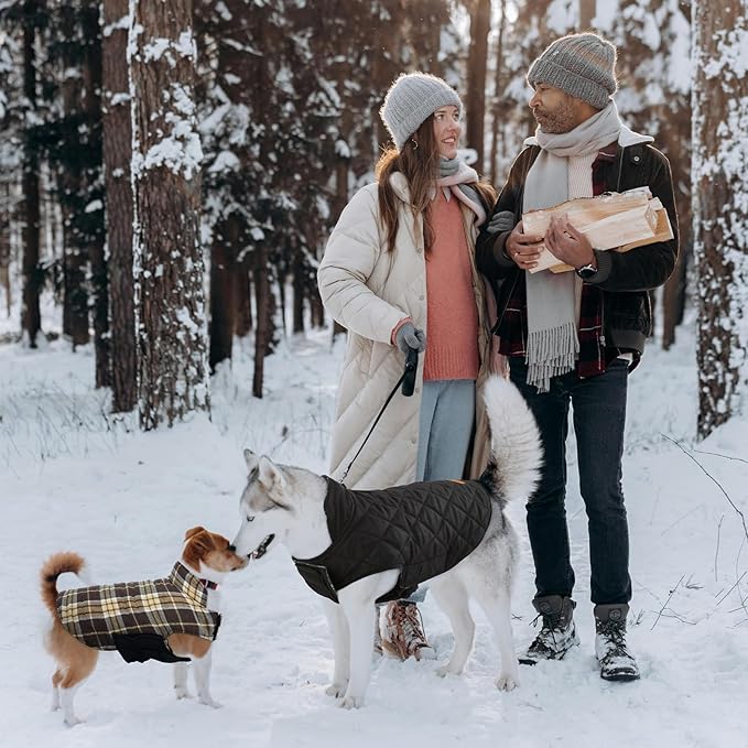 Kuoser Warm Dog Coat, Waterproof Dog Coats for X-Small Dogs, Adjustable Durable Doggie Winter Jacket Reversible Cozy Puppy Cold Weather Apparel from Small to Large Breed, New Brown XS