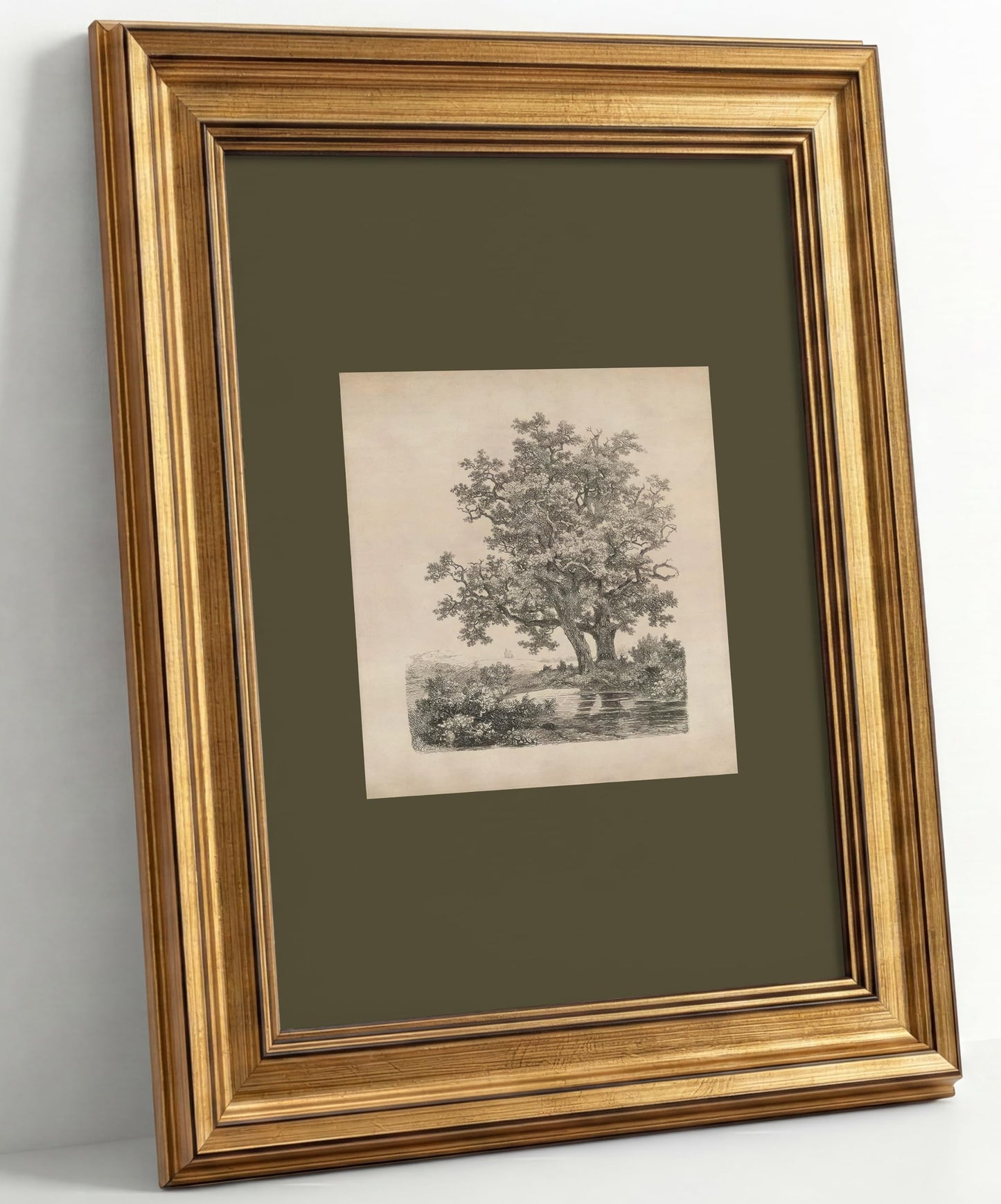 FKRYTYB Vintage Gold Framed oak Landscape Etching Wall Art 9x11in