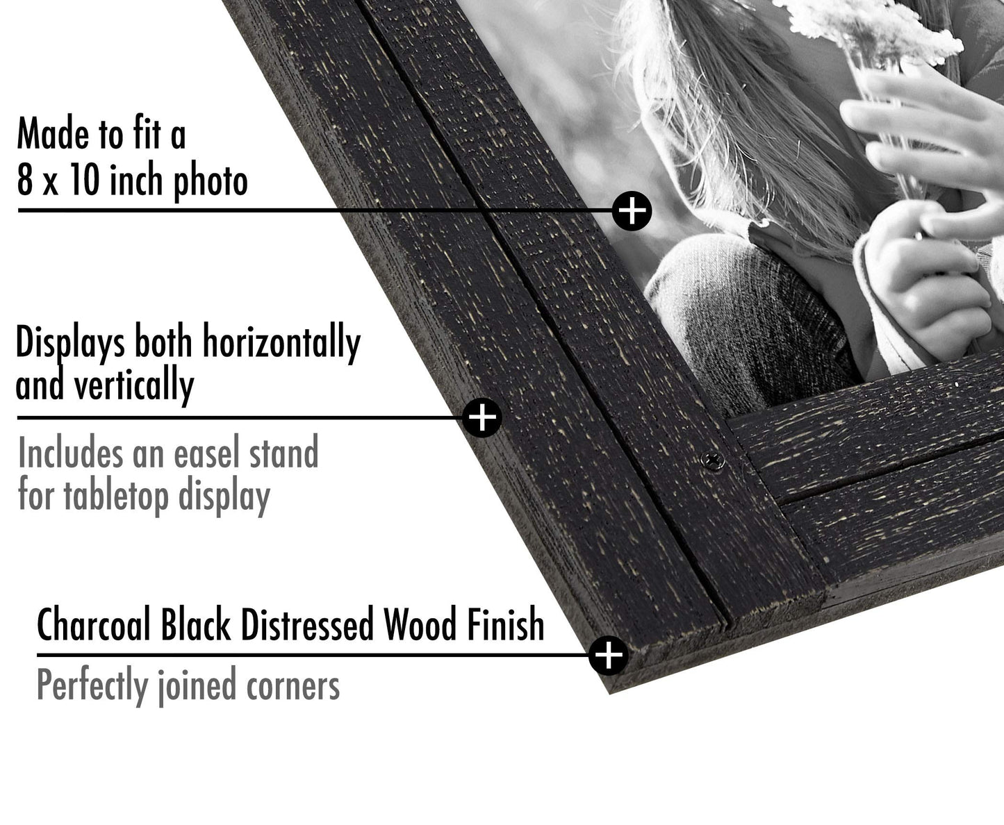 Americanflat 8x10 Picture Frame with Polished, Crystal Clear Glass - Hampton Collection - Distressed Wood Picture Frames for Tabletop and Wall Display - Charcoal Black