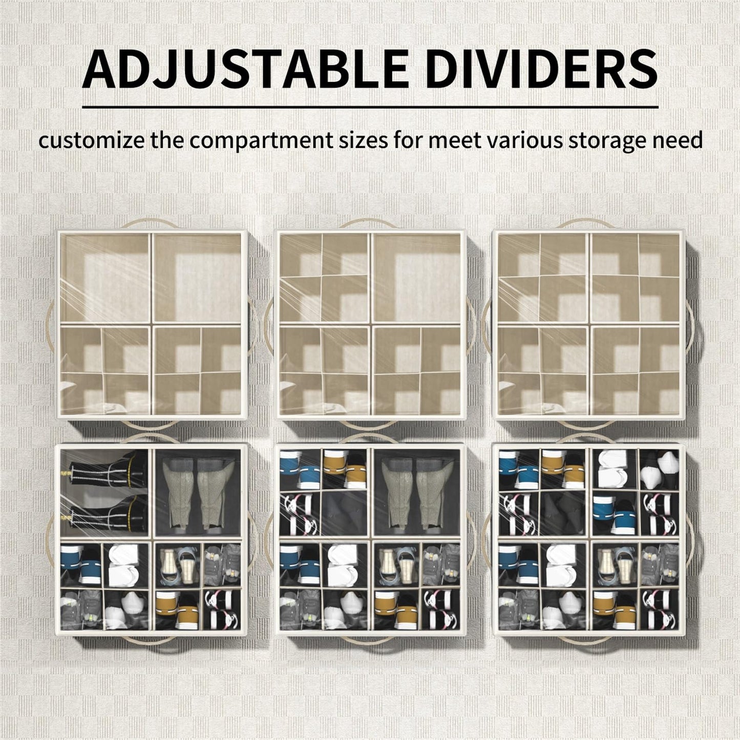 Aokeyee Shoe Organizer for Closet,2 Pack Foldable Shoe Storage Organizer Box Bin with Adjustable Dividers and Clear Cover, Fits up to 16-32 Pairs