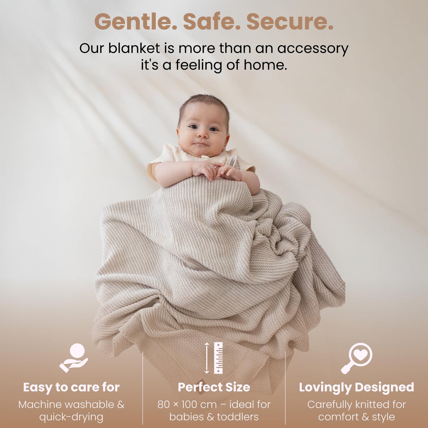 Little Dedi Soft Knit Baby Blanket 30x40 in, Stone – Oeko-Tex Certified, Breathable Swaddle & Receiving Blanket for Newborns, Crib & Stroller, Machine Washable