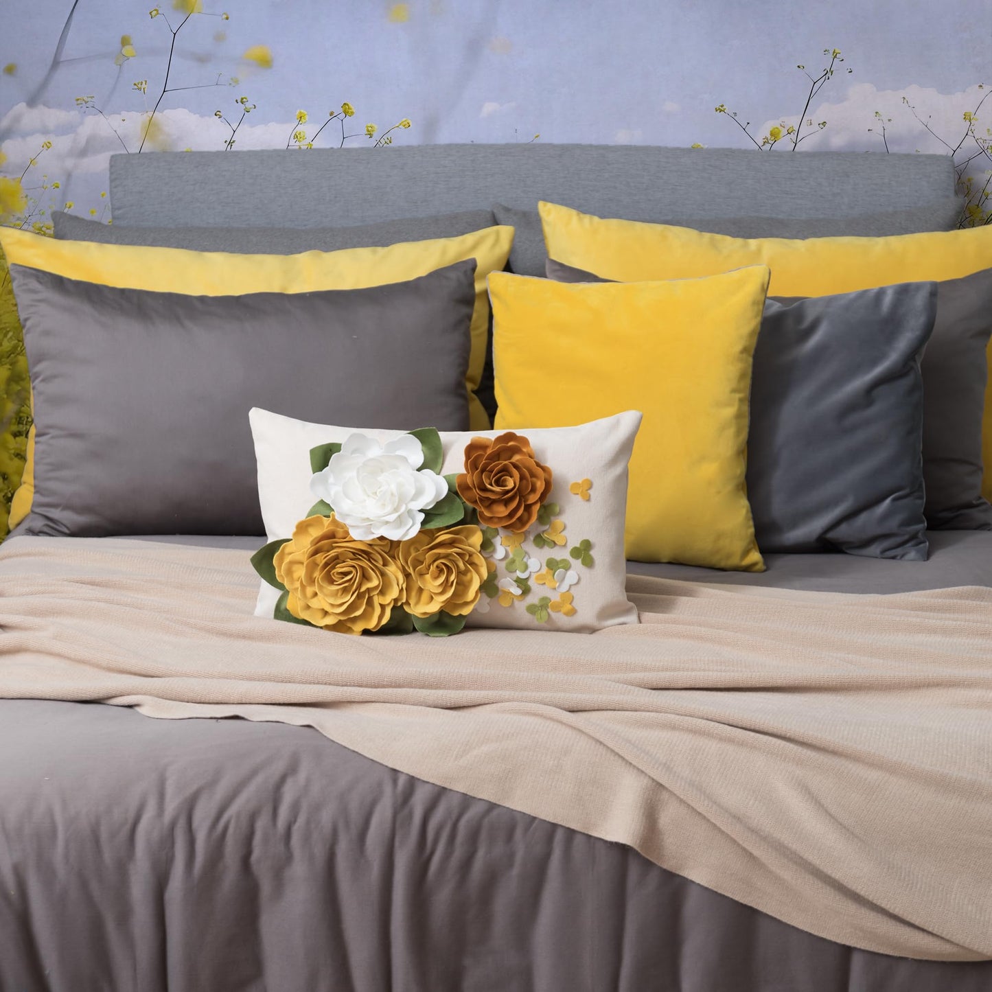 KINGROSE 3D Flower Decorative Throw Pillow Cover Floral Cushion Cover Handmade Pillow Case for Sofa Couch Chair Living Room Bed Home Decor 12 x 20 Inches Yellow