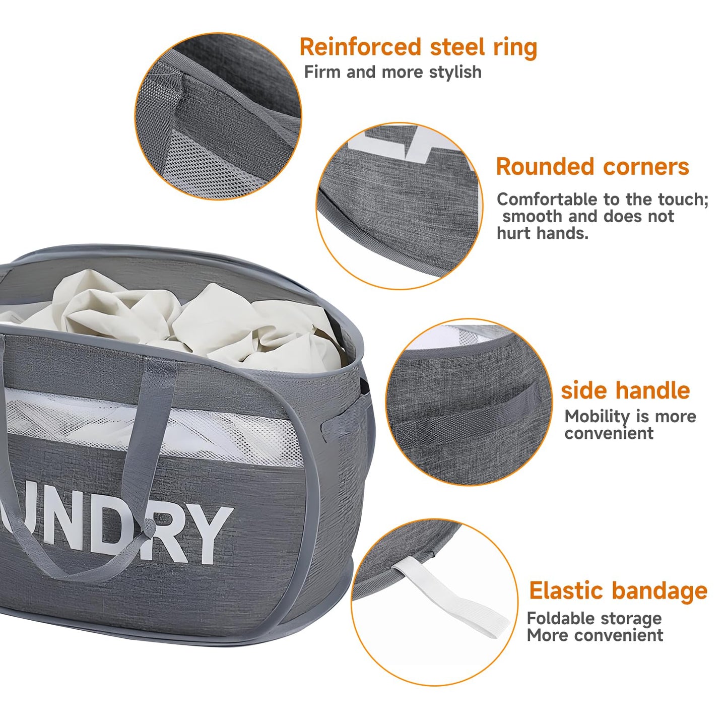 Tsmallbear Foldable Laundry Basket with Zipper Lid, Reinforced Steel Ring Collapsible laundry hamper, 70L RV Storage Bags,Breathable Mesh Dirty clothes hamper with Dual Handles for Home, Dorm,Bedroom