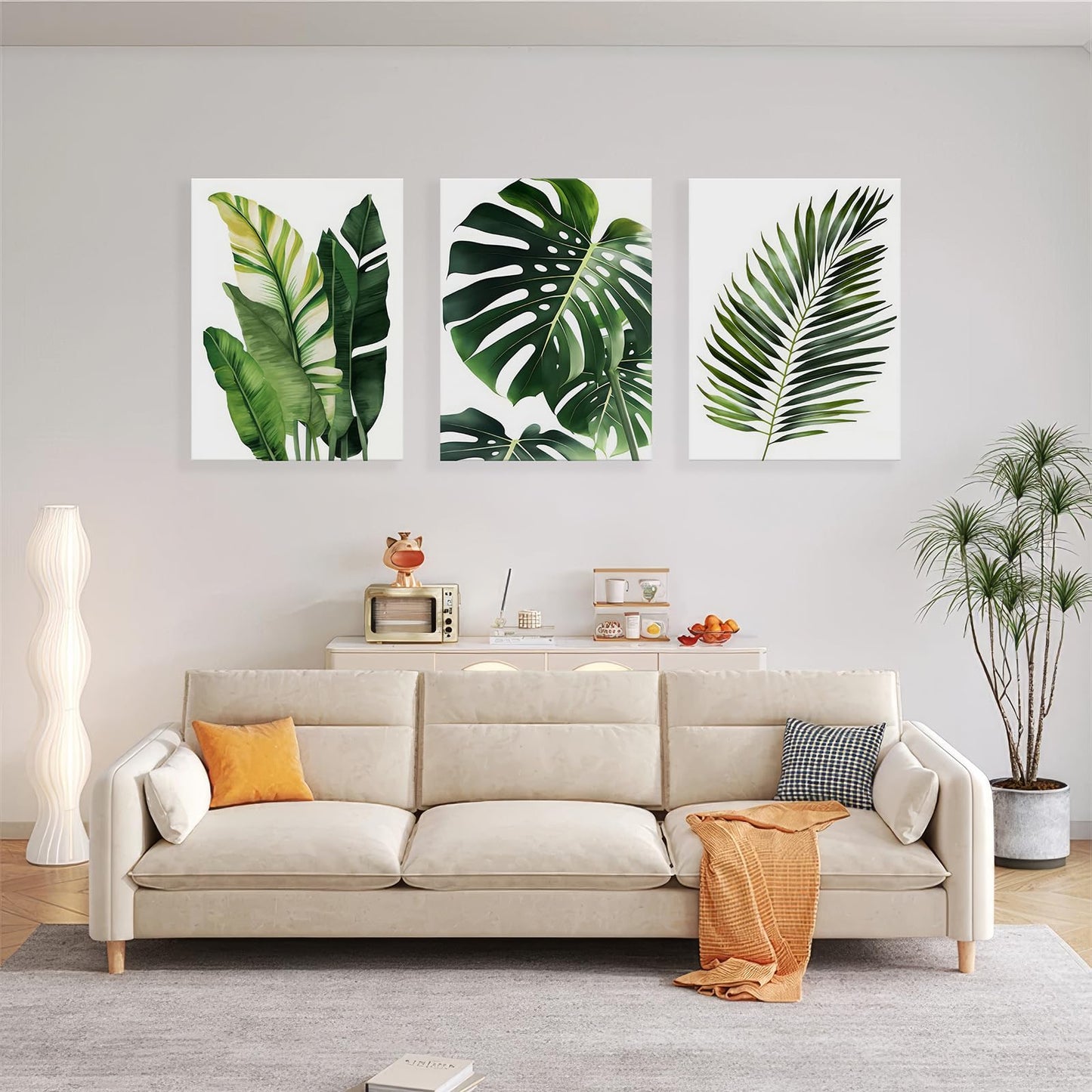 3pcs Framed Canvas Prints Botanical Leaf Modern Plant Palm Leaves Banana Leaf Tropical Wall Art Decor Canvas Poster Gallery Bathroom Bedroom Living Room Office 16x24 Inch Ready to Hang
