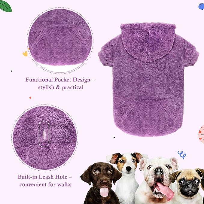 4XL Dog Sweaters for Large Dogs,Dog Hoodie,Warm Fuzzy Fleece Sweatshirt with Hood & Pocket,Leash Hole,Cozy Cold Weather Pet Clothes Sweater Hoodie for Large Dogs(Purple,4XL)