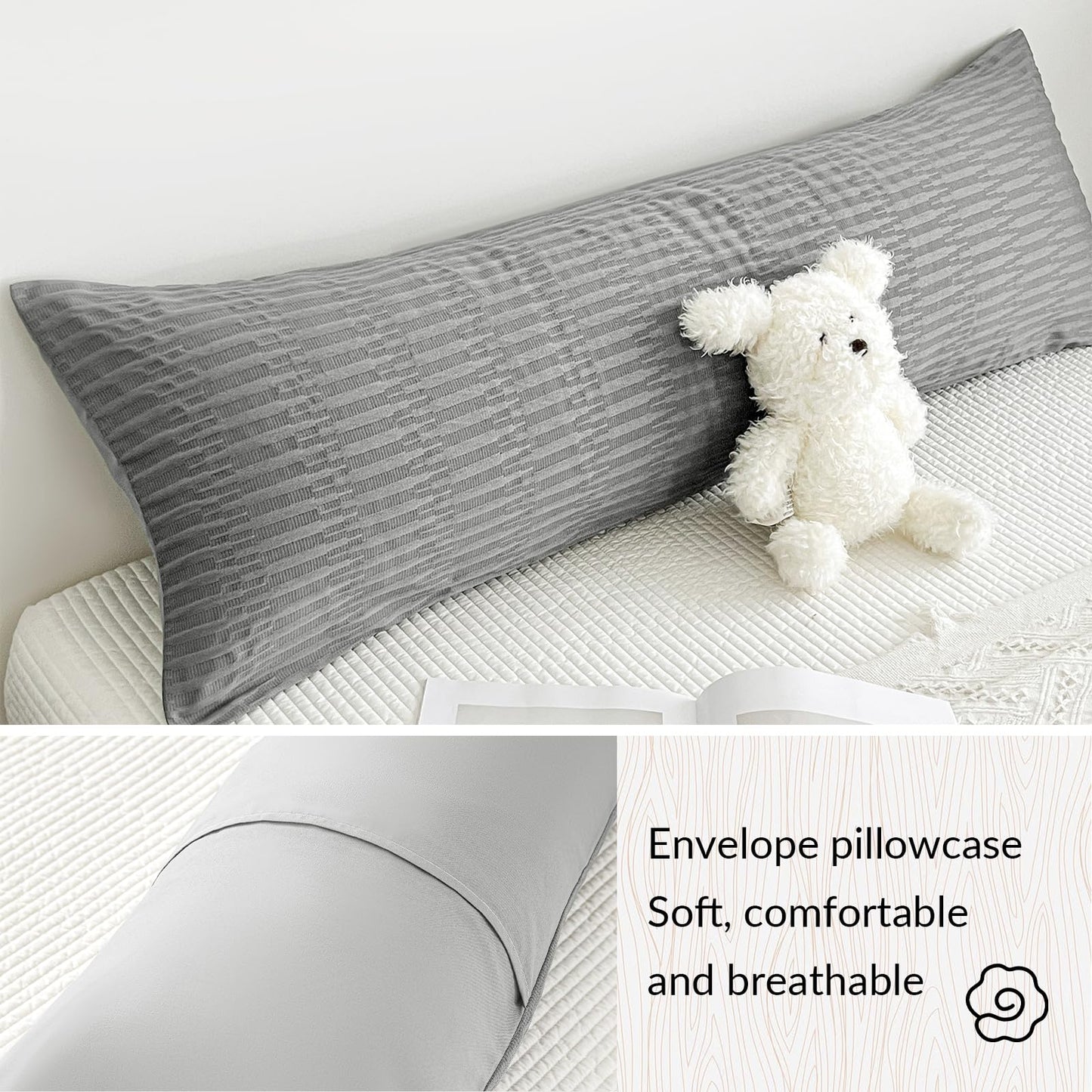 DCSKY Body Pillow Cover，Cooling Body Pillow Pillowcase for Hot Sleepers and Night Sweats, Breathable & Silky Soft Full Long Pillow Case Cover (20x54 Inches，Grey)
